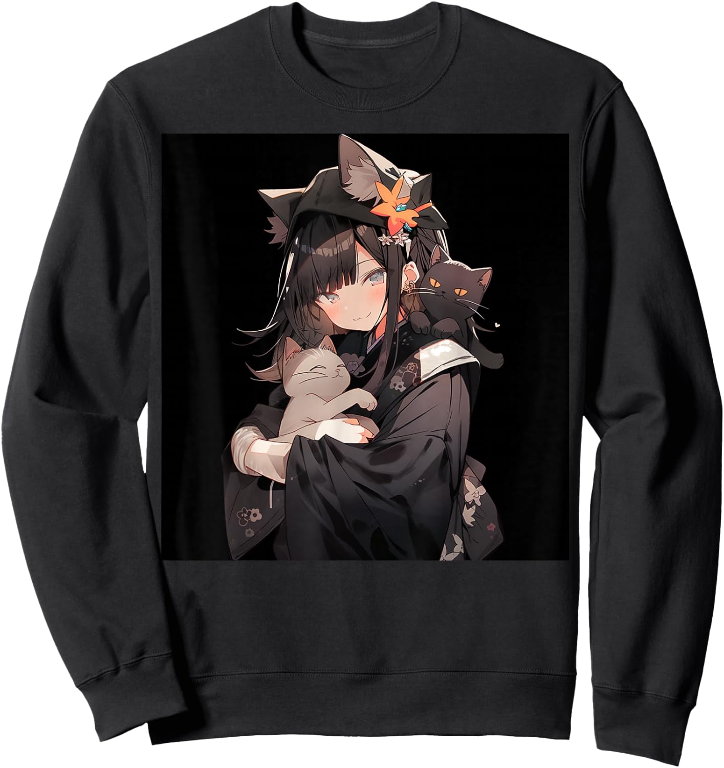 Anime and Cat Lovers for Teen Manga Kawaii Graphic Otaku , black Sweatshirt - Sweatshirt | Black
