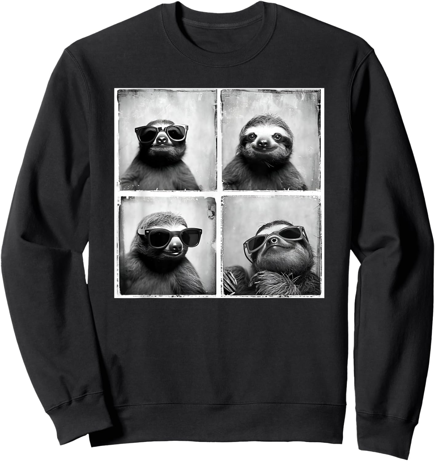 Sloth With Sunglasses Animal Photobooth Retro Sloth Lover Sweatshirt - Sweatshirt | Black