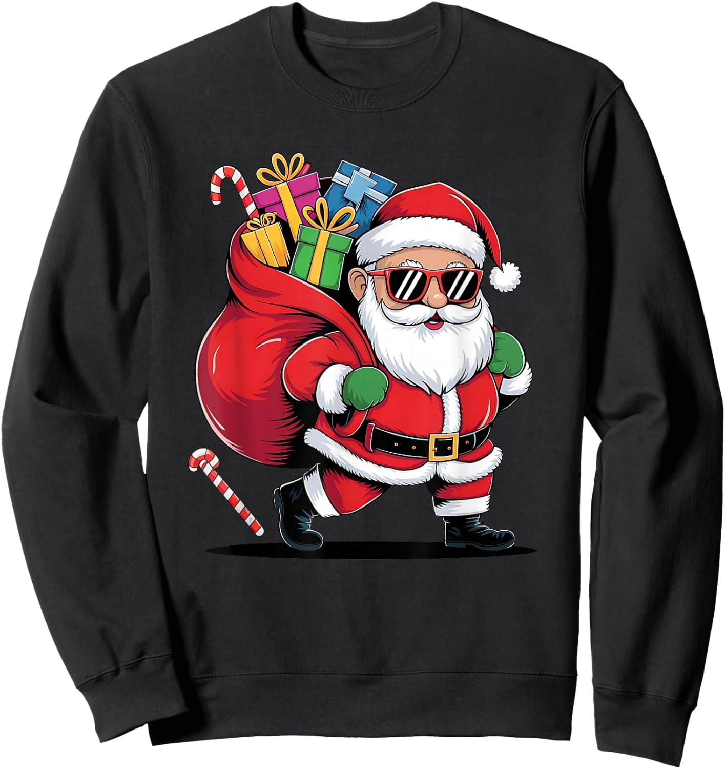 Festive Santa Claus with a cool mood for Christmas and New Year , Black, S Sweatshirt - Sweatshirt | Black