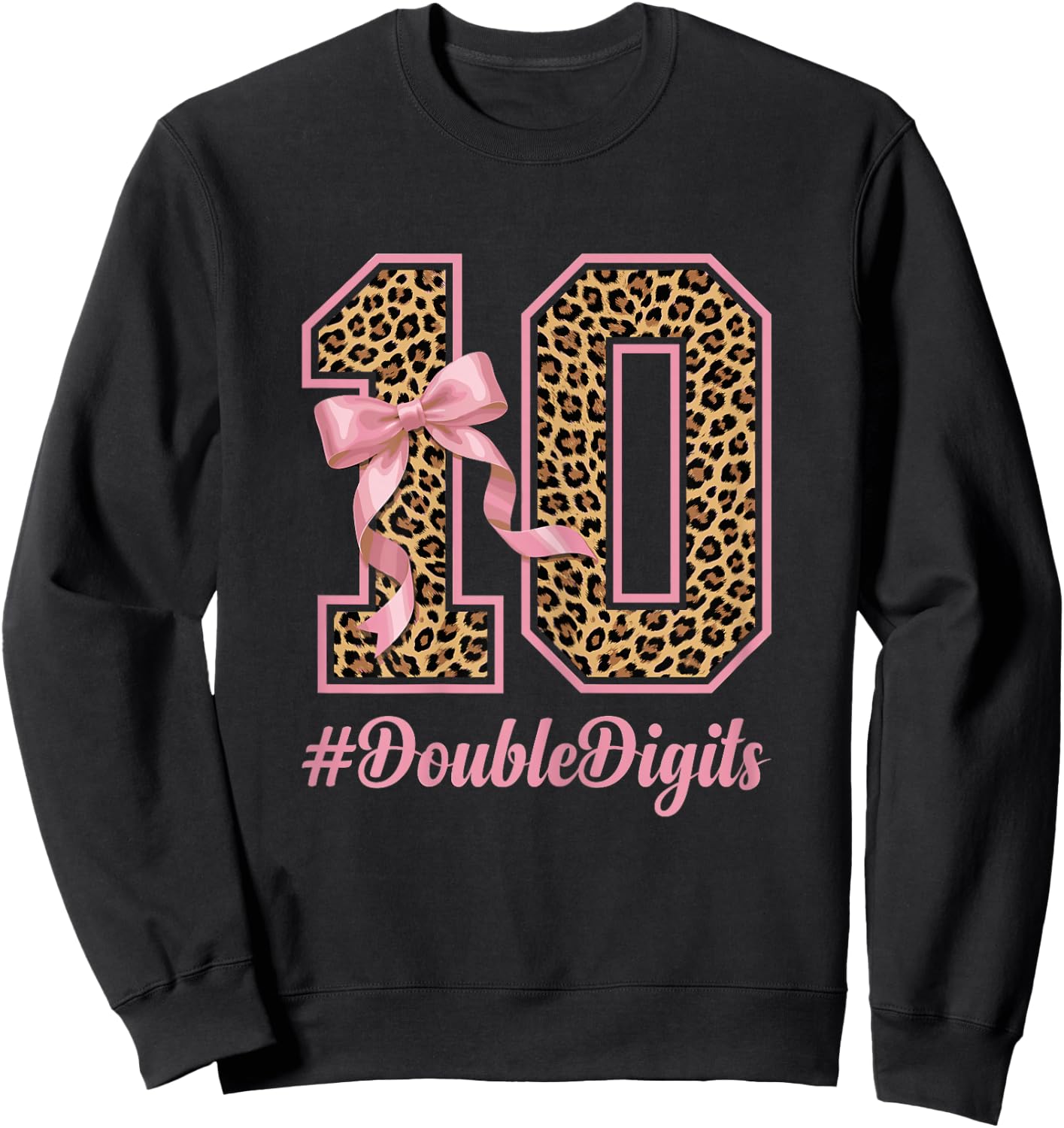 Cute Bow Leopard Cheetah Double Digits Coquette Girls Sweatshirt - Sweatshirt | Black
