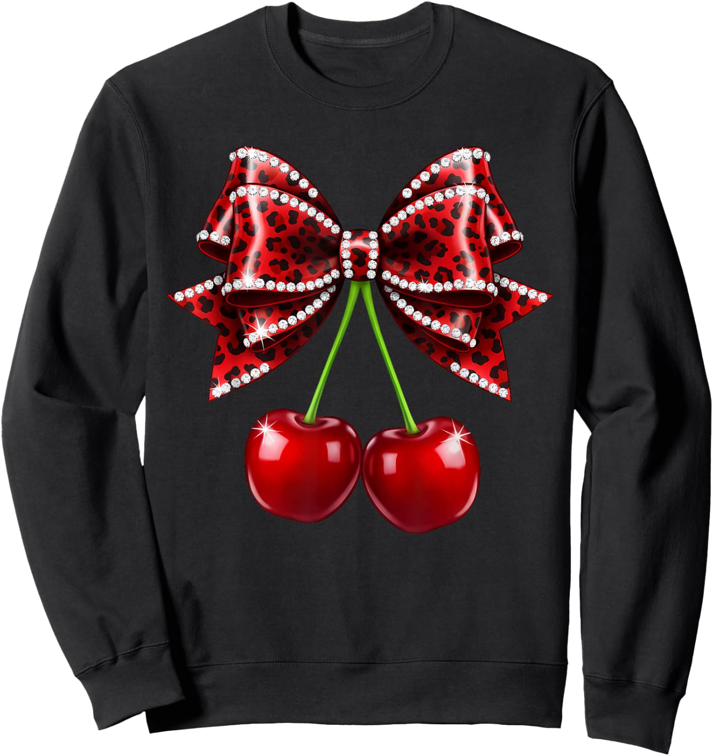 Cherry Bow Coquette Red Cherries Fruits Sweatshirt - Sweatshirt | Black