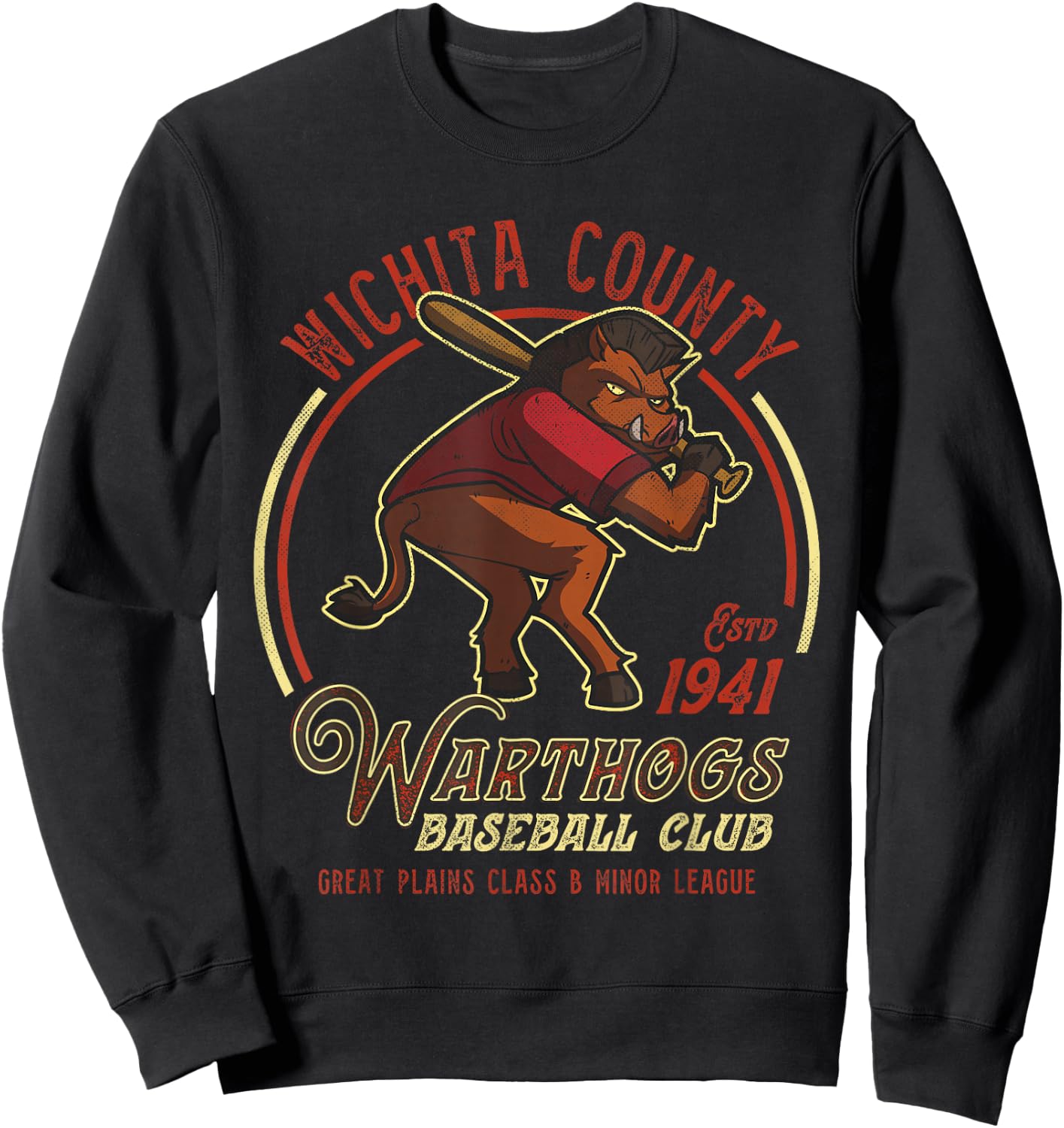 Wichita County Warthogs Retro Minor League Baseball Team Sweatshirt - Sweatshirt | Black