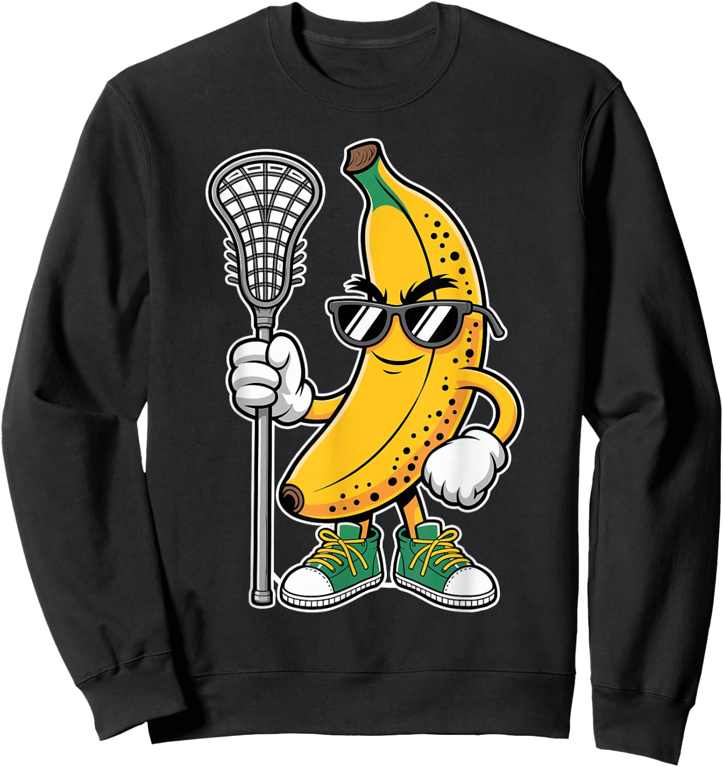 Banana Playing Lacrosse Funny Sports Design Boys Girls Kids Sweatshirt - Sweatshirt | Black