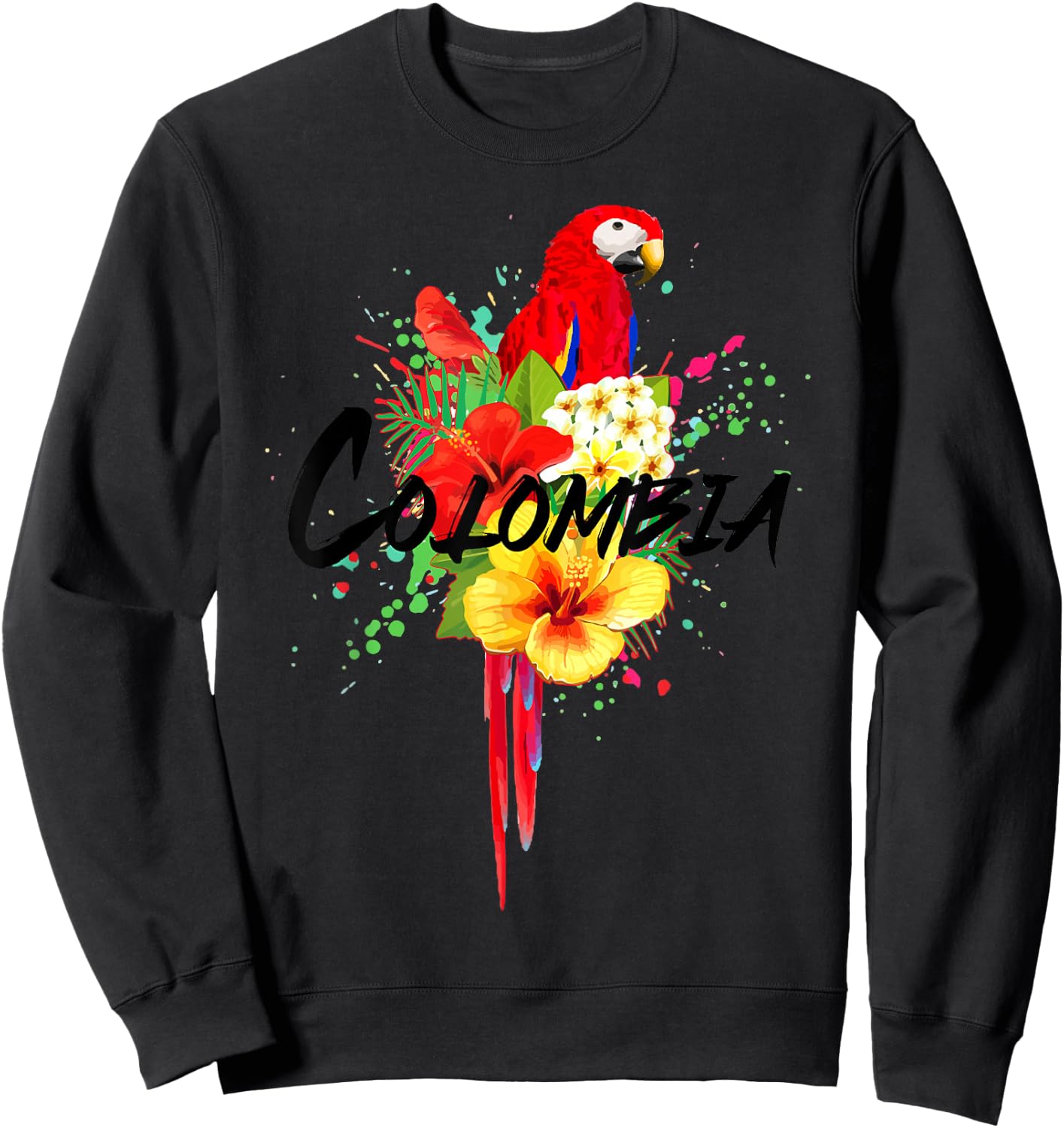 Colombia Parrot Tropical Plants Colombian Souvenir Vintage Sweatshirt - Sweatshirt | Black