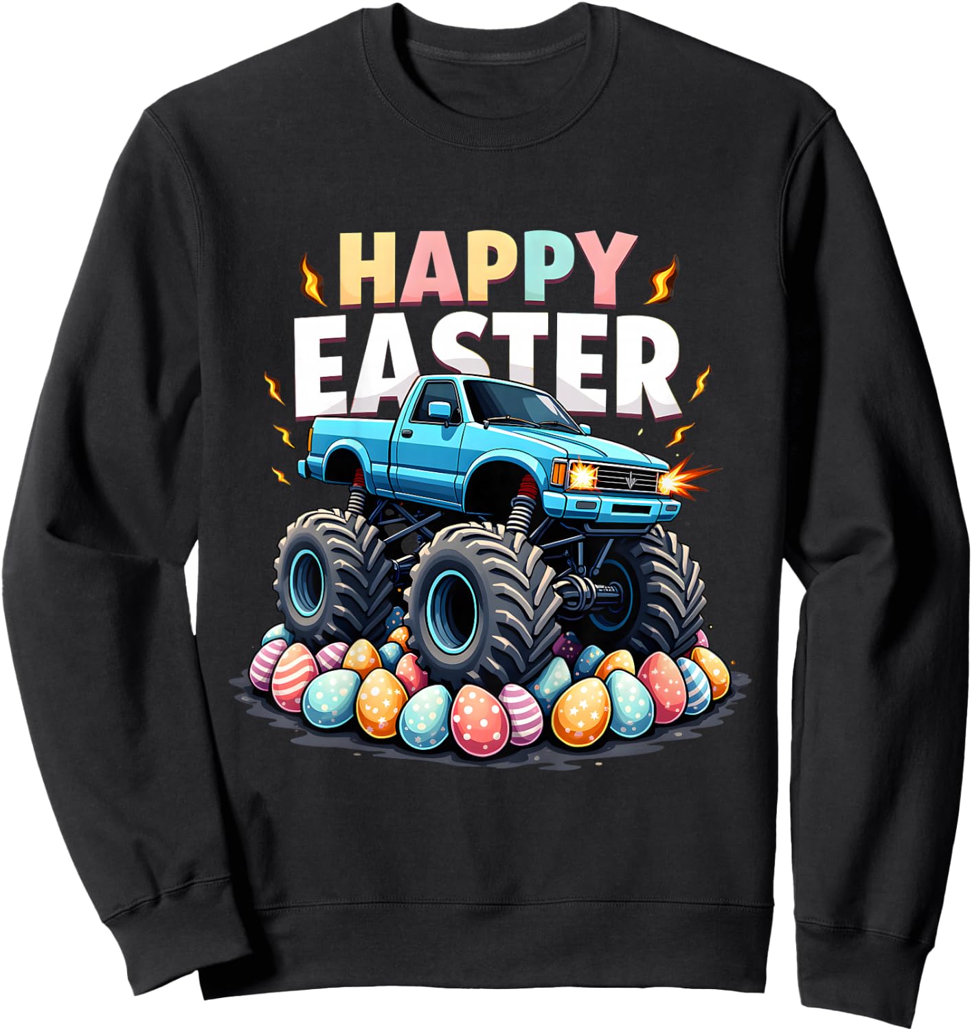 Kids Boys Happy Easter Monster Truck Funny Easter Eggs Toddler Sweatshirt - Sweatshirt | Black