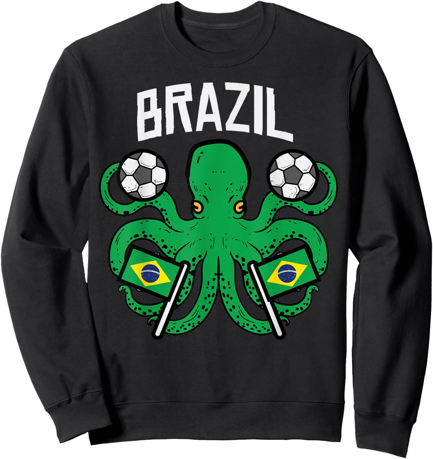 Brazil Octopus Brazilian Flag Soccer Fan Men Women Kids Boys Sweatshirt - Sweatshirt | Black