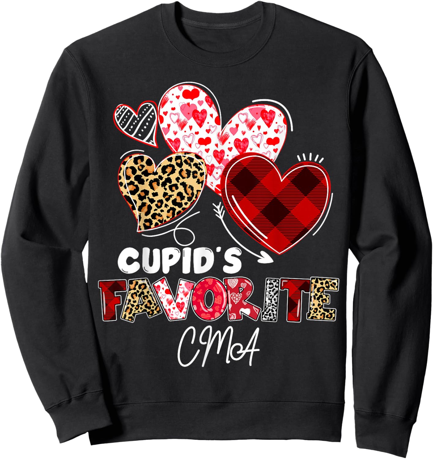 Cupid's Favorite CMA Nurse Valentine Buffalo Plaid Sweatshirt - Sweatshirt | Black