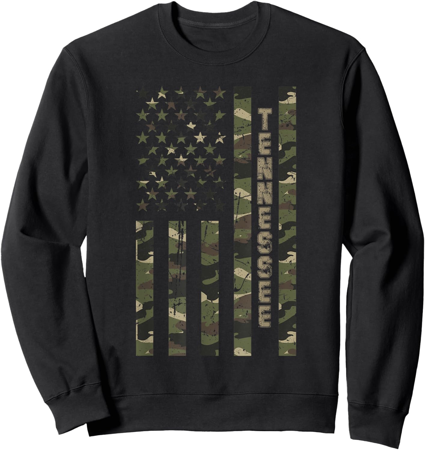 Tennessee United States Distressed Camo w US Flag Sweatshirt - Sweatshirt | Black