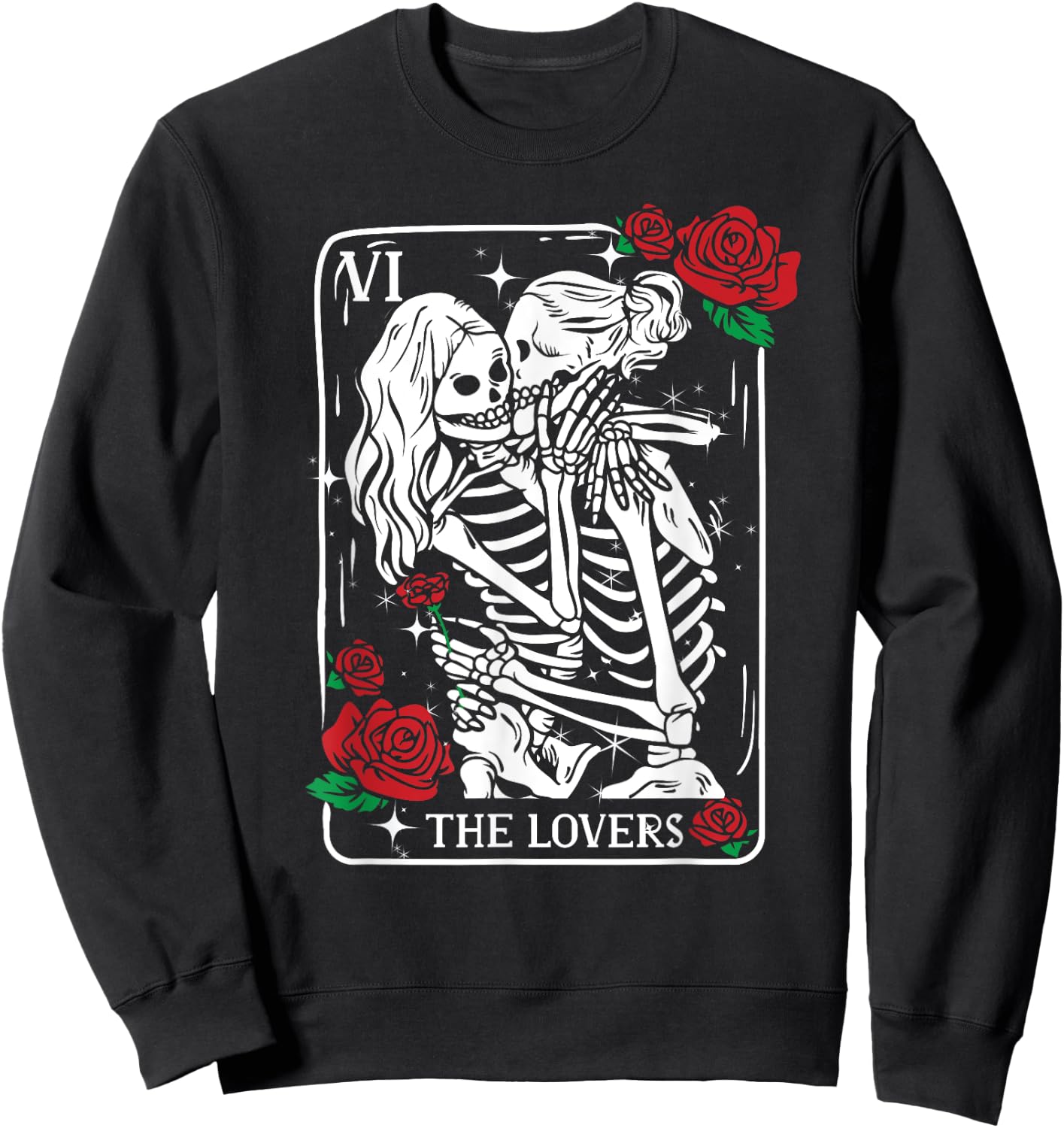 The Lovers Tarot Card Occult Skeleton Roses Gothic Kissing Sweatshirt - Sweatshirt | Black