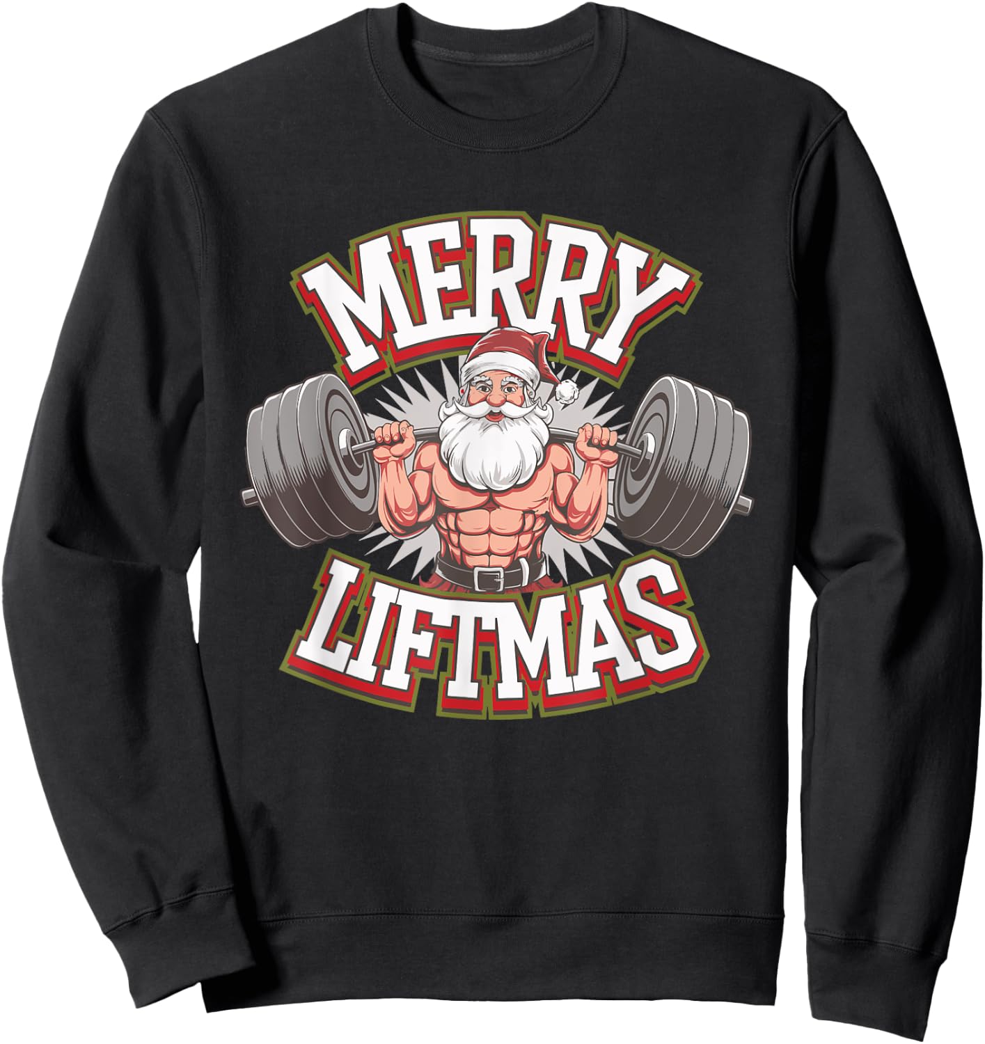 Merry Liftmas Weightlifter Fitness Sweatshirt - Sweatshirt | Black