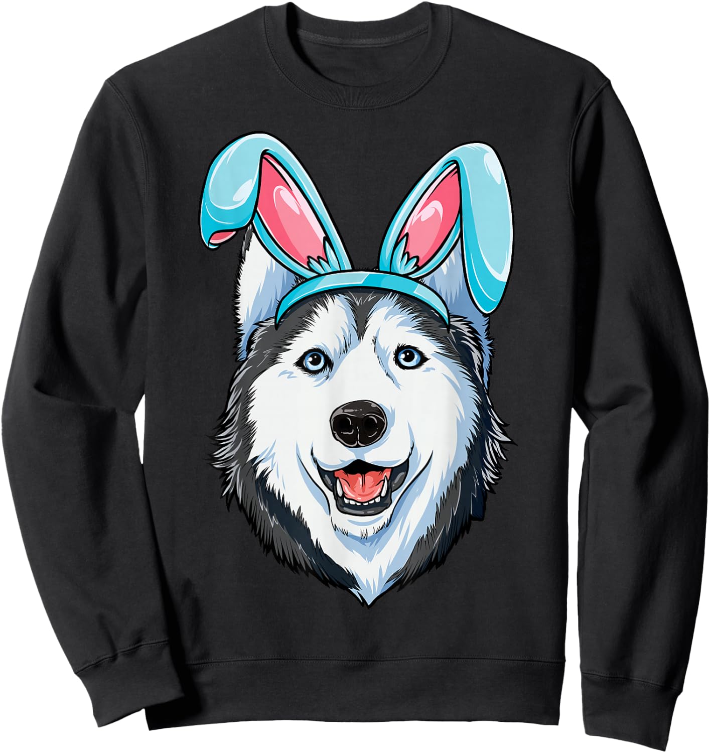 Siberian Husky Easter Bunny Ears Funny Men Women Dog Lover Sweatshirt - Sweatshirt | Black