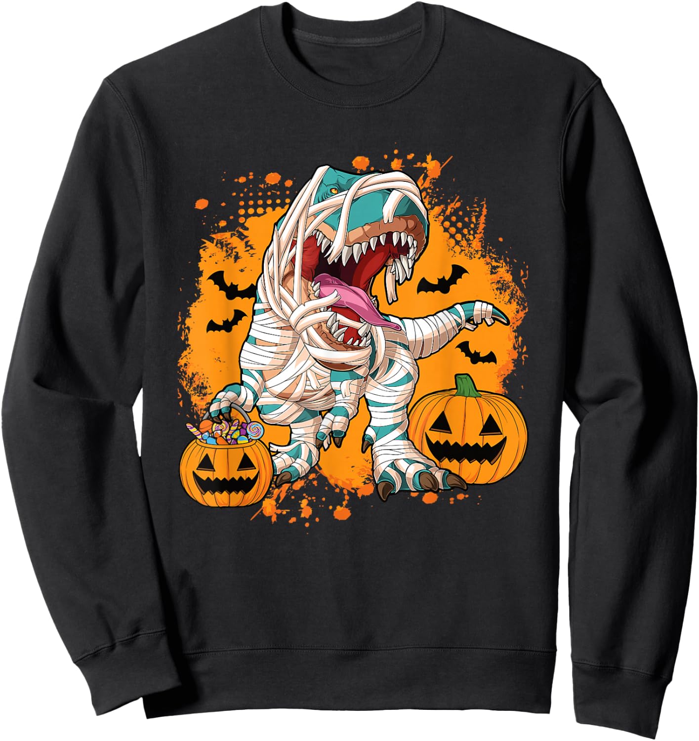 Scary Halloween Dino T Rex Dinosaur Pumpkin Men Boys Kids Sweatshirt - Sweatshirt | Black