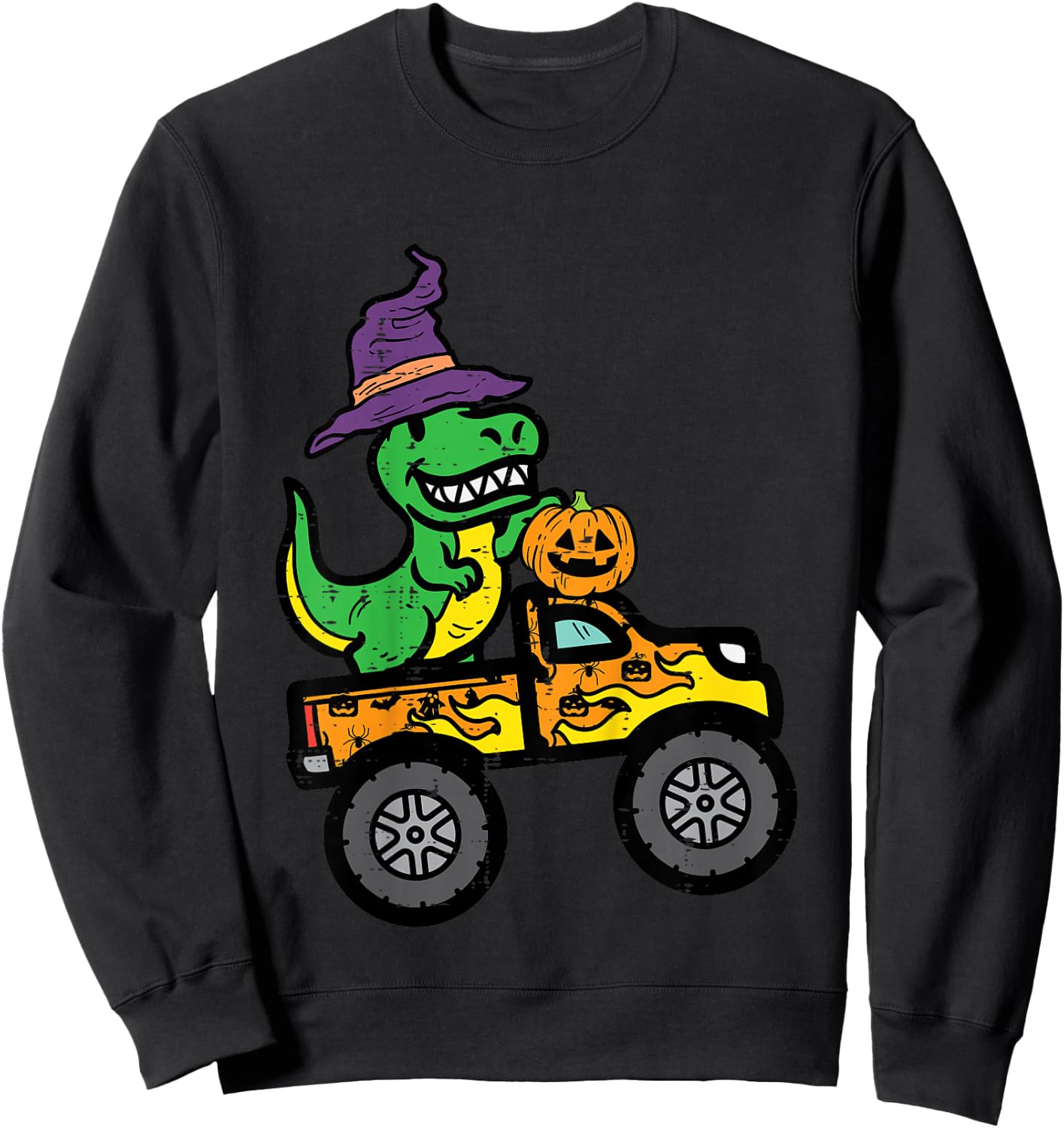 Kids Halloween Trex Monster Truck Dinosaur Costume Boys Kid Youth Sweatshirt - Sweatshirt | Black