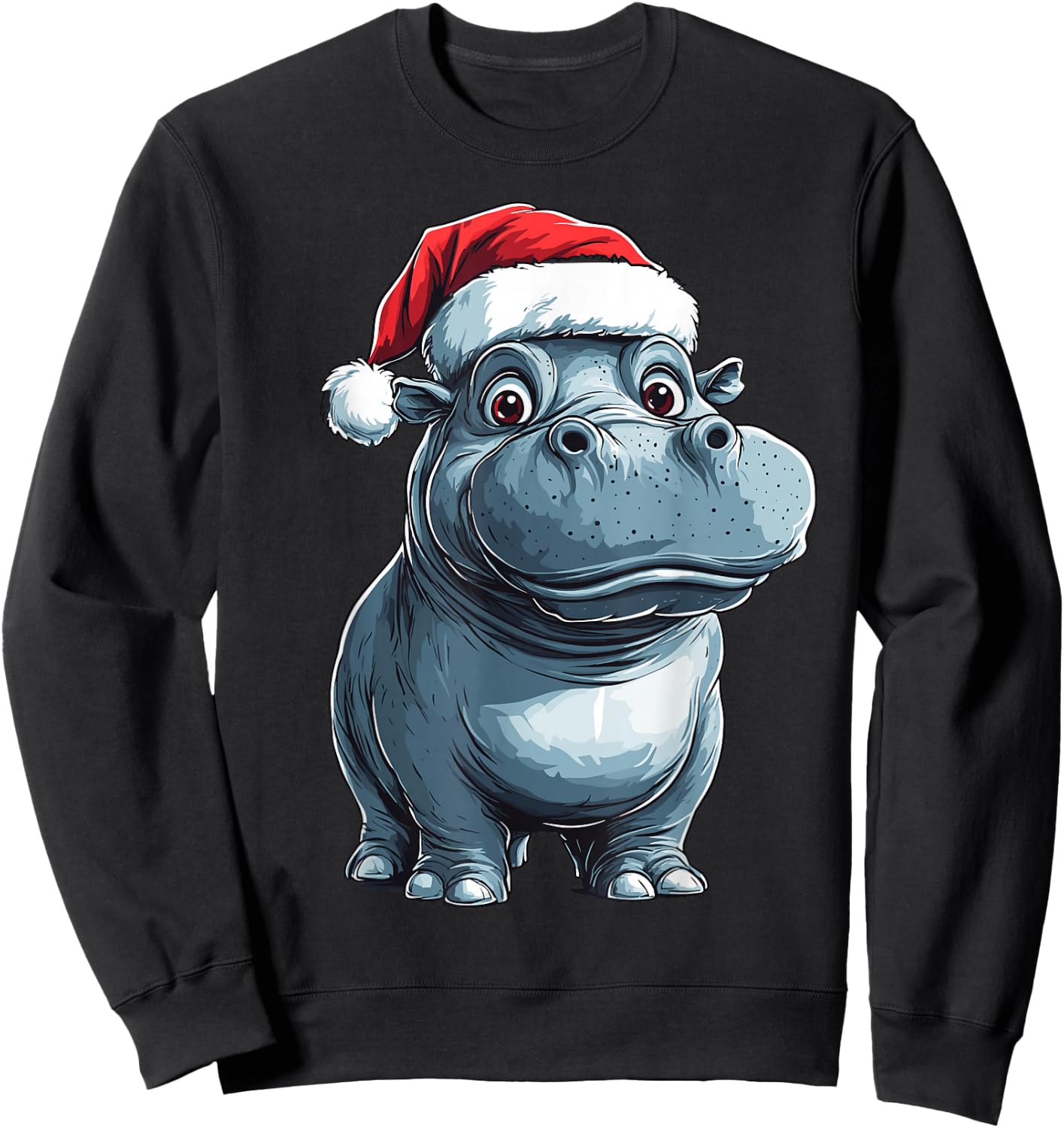 Hippopotamus Santa Hat Xmas Hippo Lovers Christmas Pajama Sweatshirt - Sweatshirt | Black