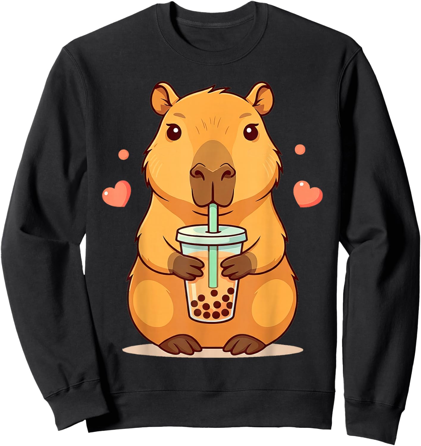 Cute Capybara Boba Tea Bubble Rodent Women Teen Girls Kids Sweatshirt - Sweatshirt | Black