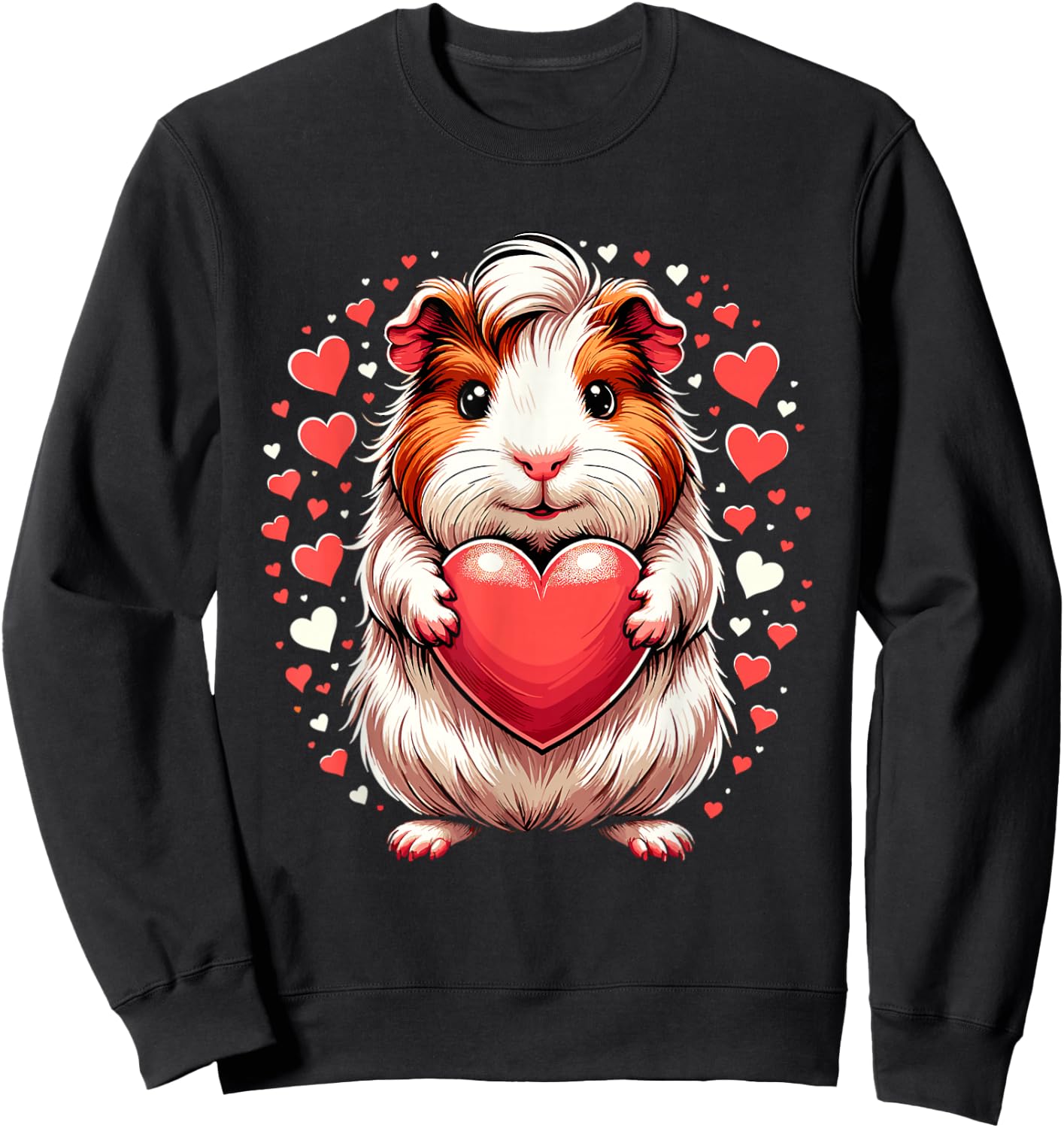 Guinea Pig Holding Heart Valentine's Day Cute Valentine Sweatshirt - Sweatshirt | Black