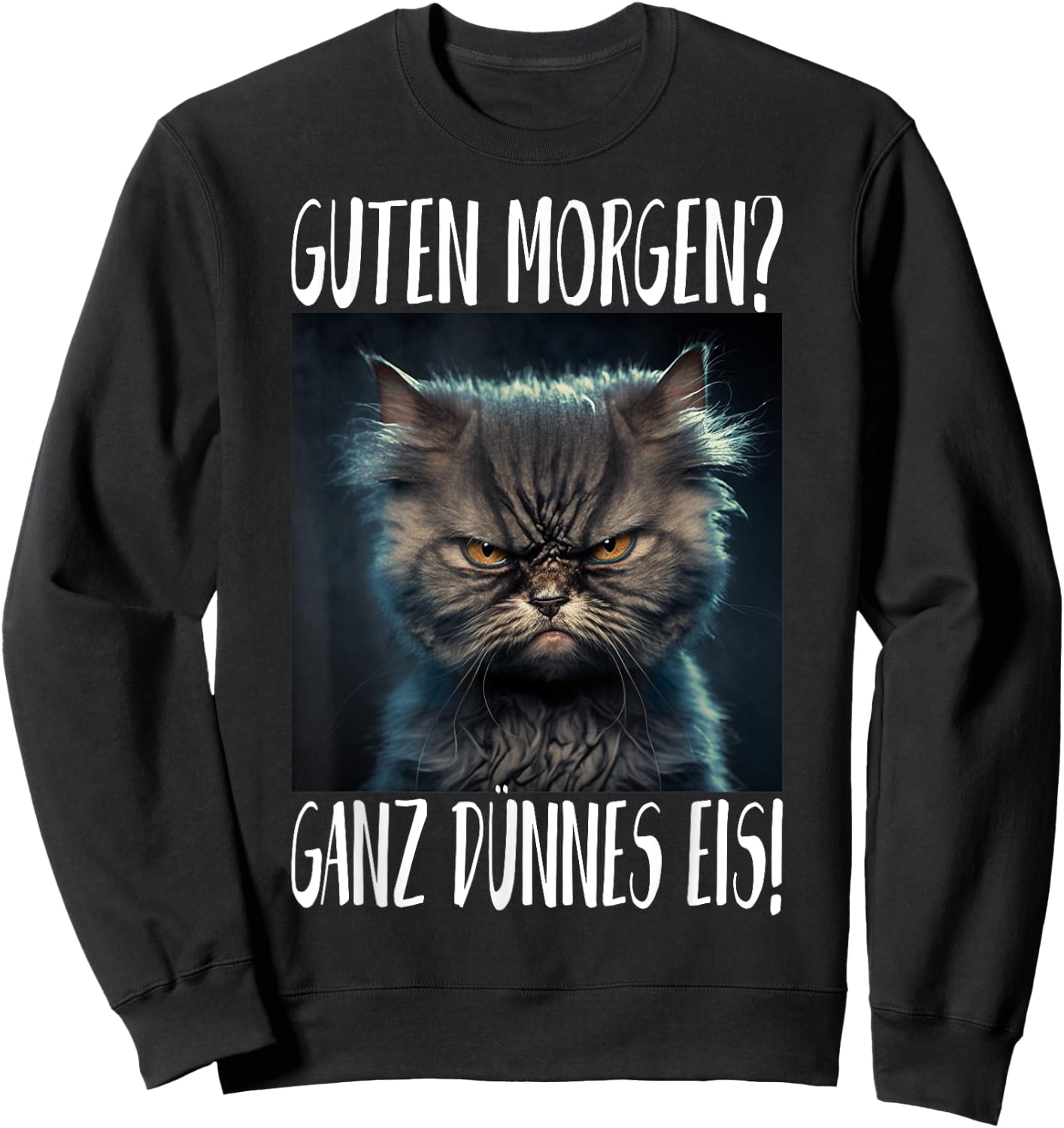 cute cat Damen -Erwachsene, -Kinder Cartoon- Schwarz Kurzarm Small EU 41.5 Mandarin-Kragen Klassisch Pull-On 100% Baumwolle leichtgewichtig Klassische Passform Imported Sweatshirt - Sweatshirt | Black