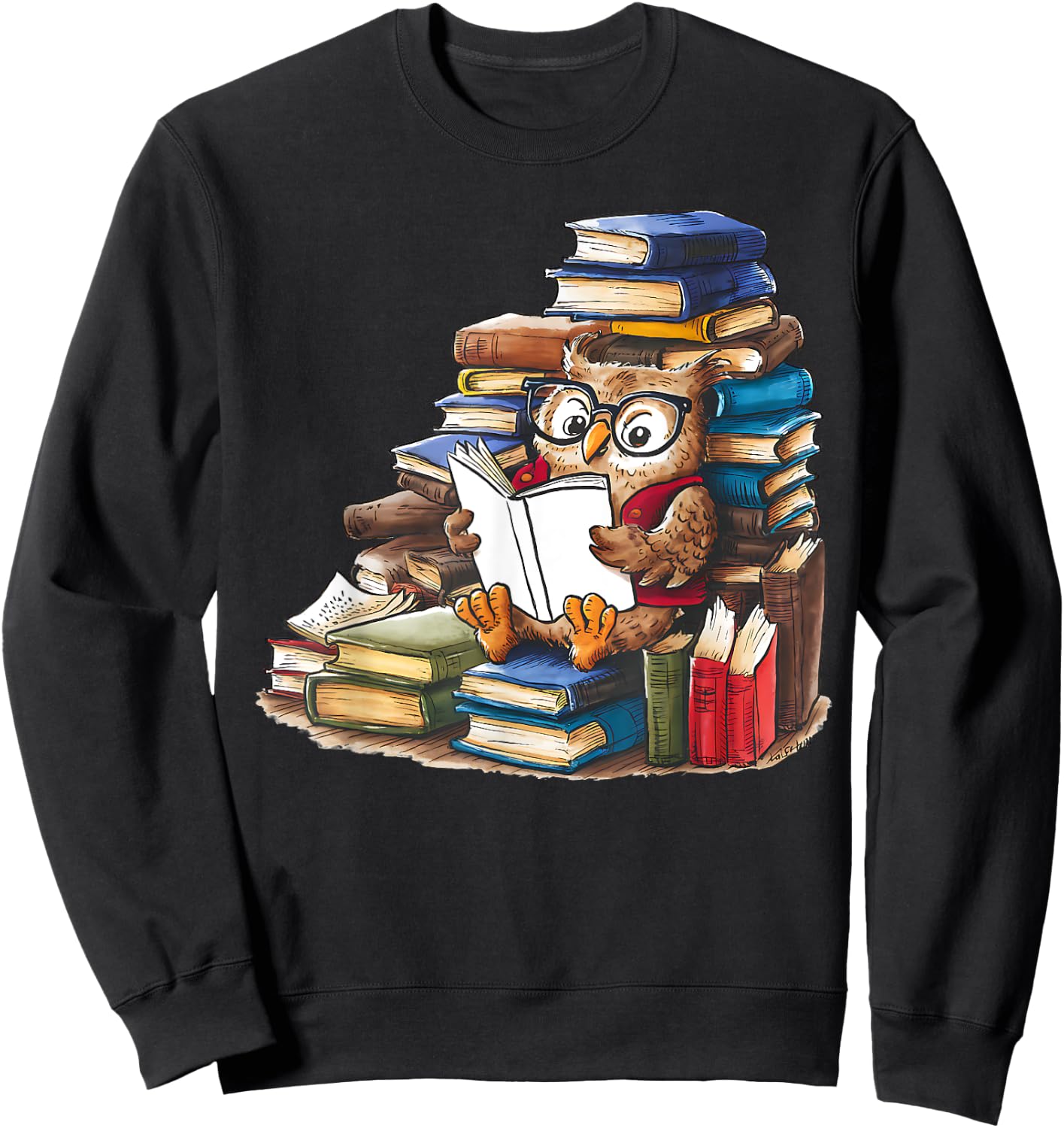 Owl Reading Book Animal Read Librarian Across America Kids Sweatshirt - Sweatshirt | Black