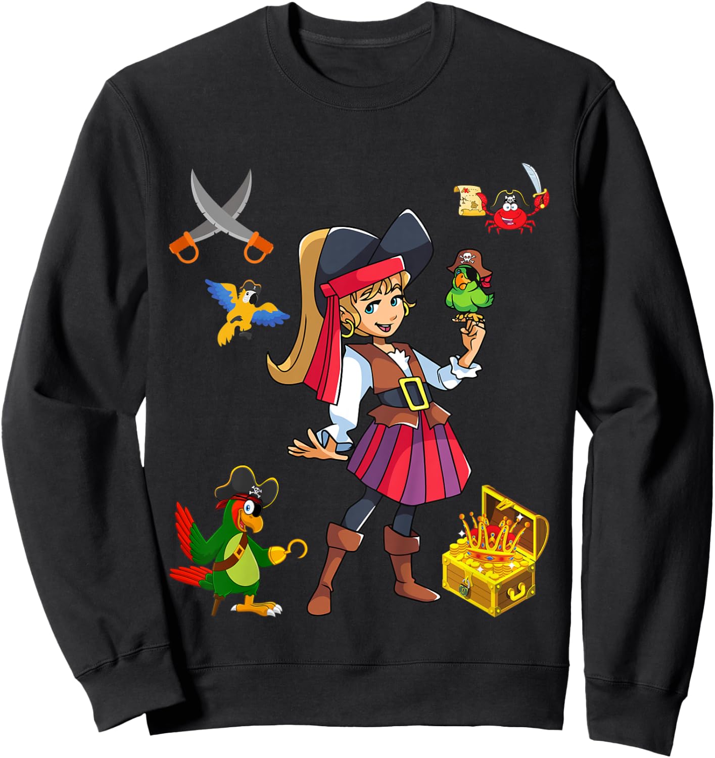 Kinder Piratenmädchen kleiner Pirat Sweatshirt - Sweatshirt | Black