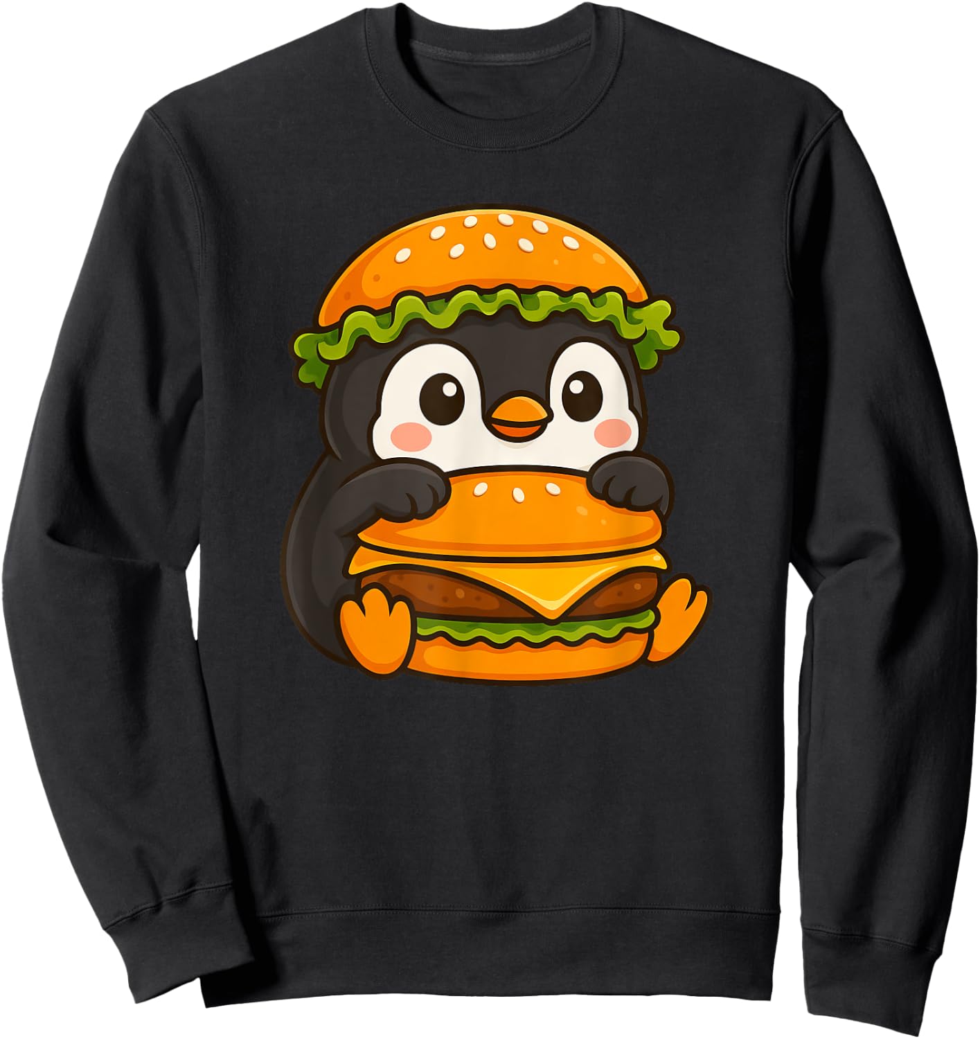 Cute Penguin Holding a Cheeseburger Sweatshirt - Sweatshirt | Black