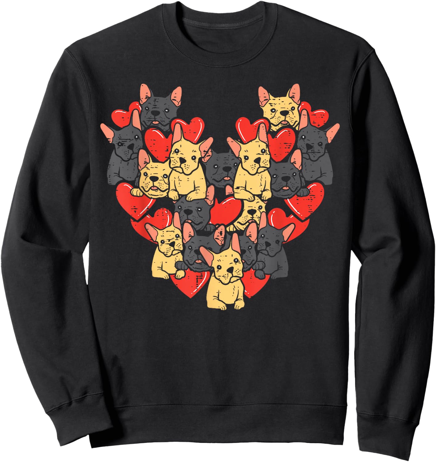 French Bulldogs Hearts Cute Valentines Day Frenchie Dog Sweatshirt - Sweatshirt | Black