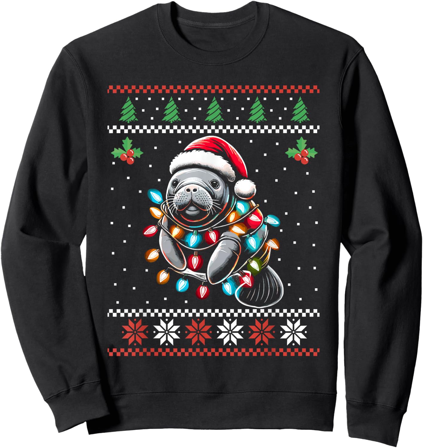 Manatee Santa Hat Ugly Christmas Sweater Xmas Sweatshirt - Sweatshirt | Black
