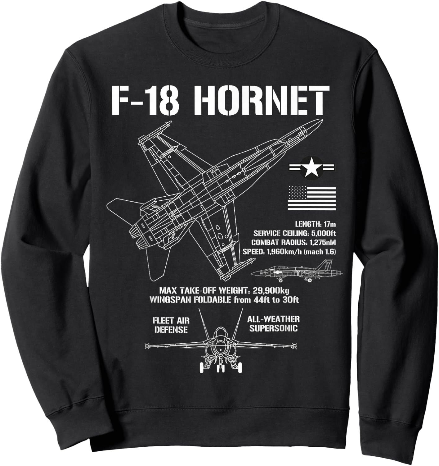 F-18 Hornet Fighter Jet Specs Militärflugzeug F18 Hornet Sweatshirt - Sweatshirt | Black