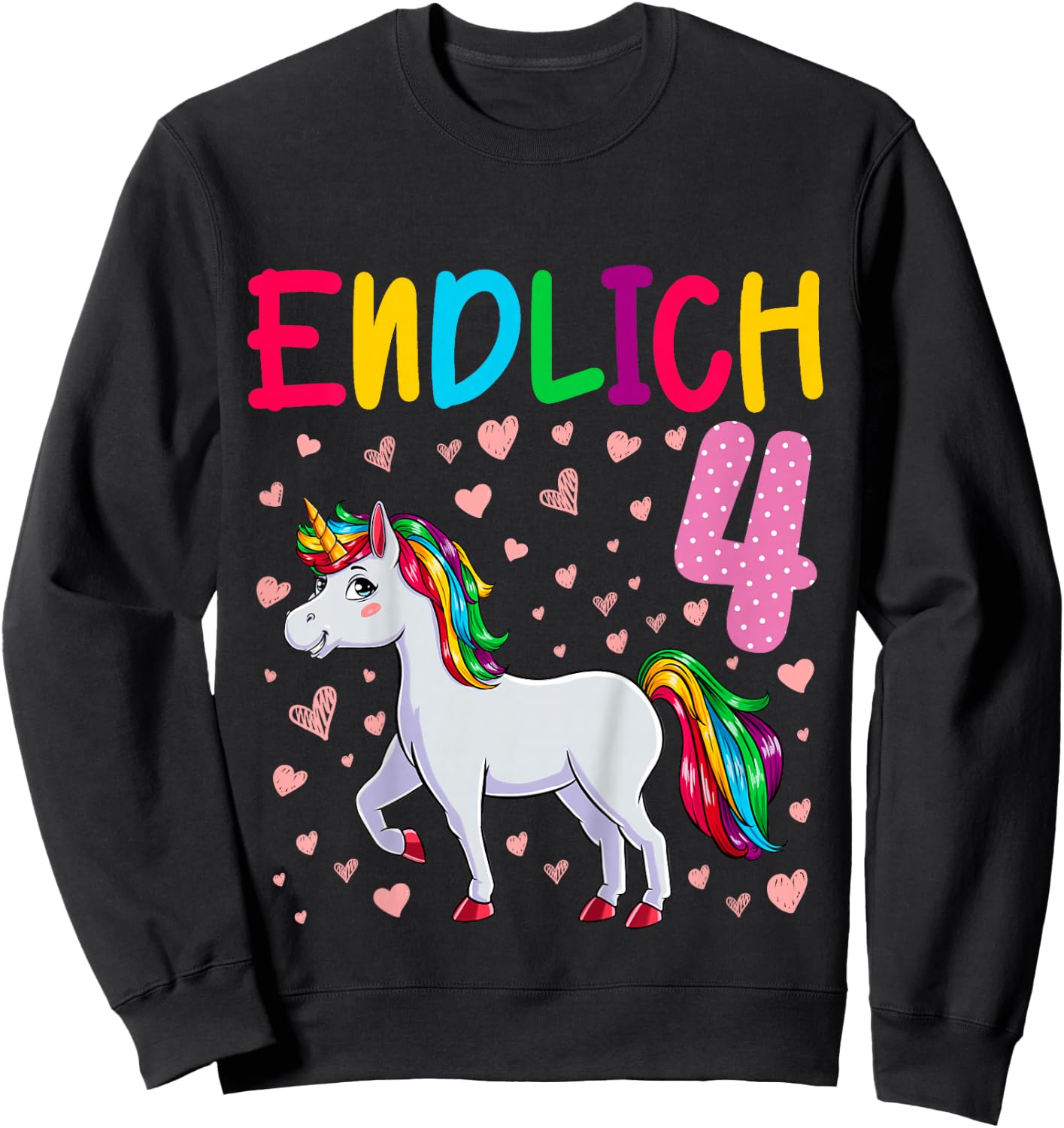 Geburtstag 4 Jahre Mädchen Einhorn Endlich 4 Sweatshirt - Sweatshirt | Black