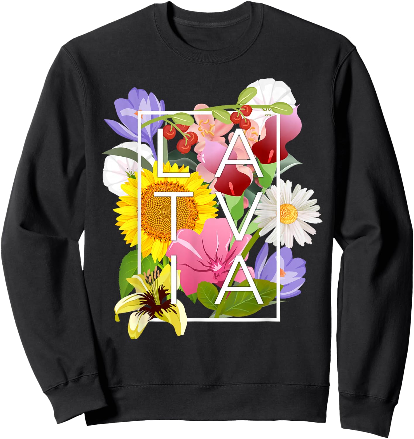 Flowers of Latvia Word Art - Latvian Pride Sweatshirt - Sweatshirt | Black