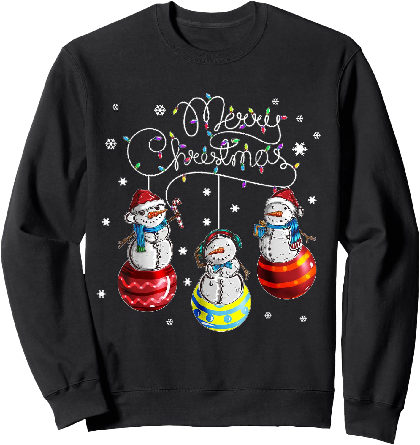 Merry Christmas Bauble Motif Festive Snowman , black Sweatshirt - Sweatshirt | Black