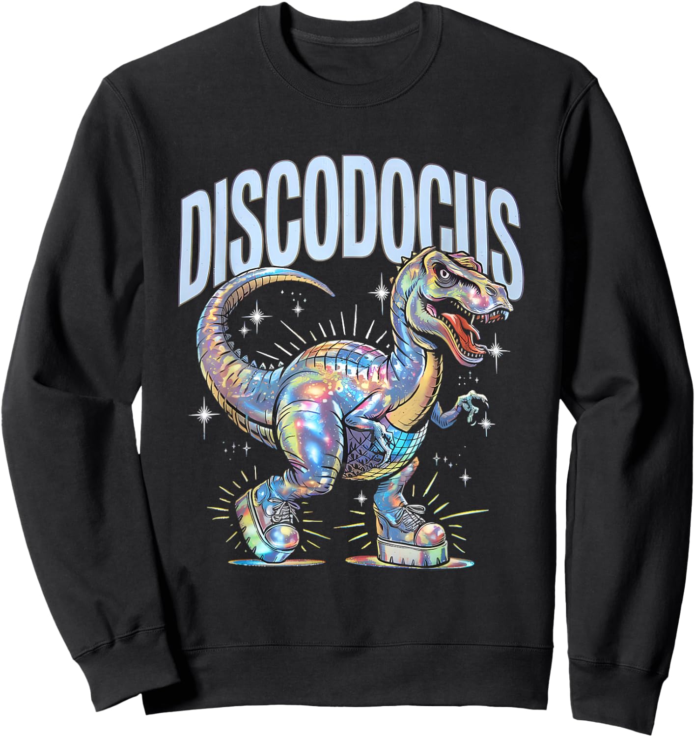Disco Dinosaur Diplodocus 70s Dino Dancing Funny Disco Party Sweatshirt - Sweatshirt | Black