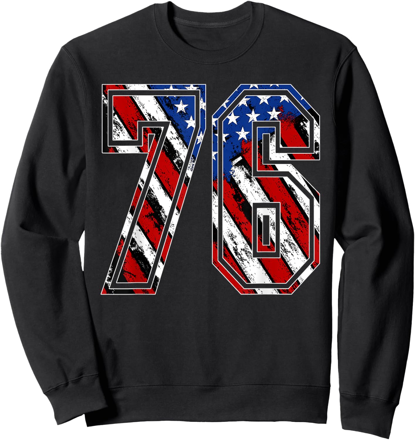 Number 76 Red White and Blue American Flag #76 Jersey Shirt Sweatshirt - Sweatshirt | Black