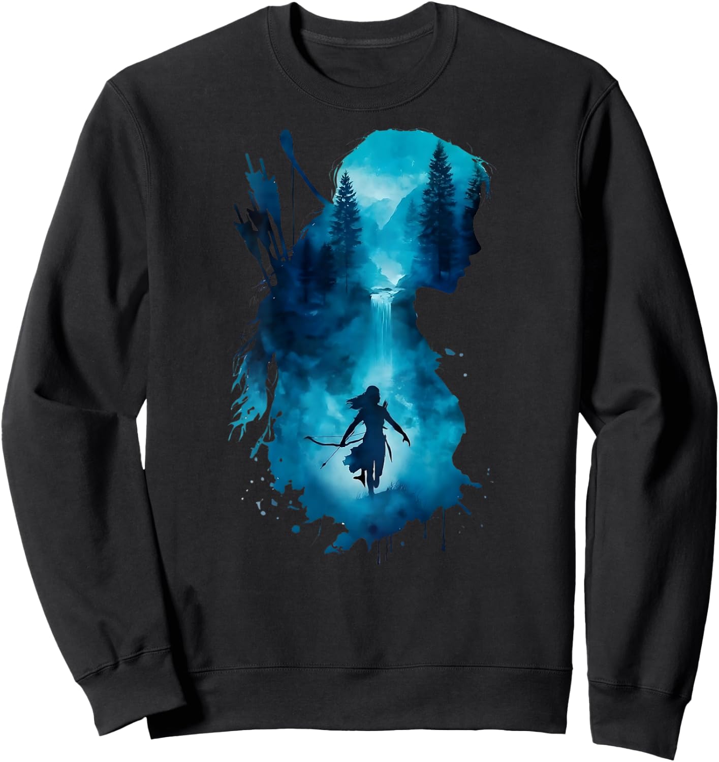 Regenbogen Frau Aquarell Wald - Bogenschießen Natur Kunst Sweatshirt - Sweatshirt | Black