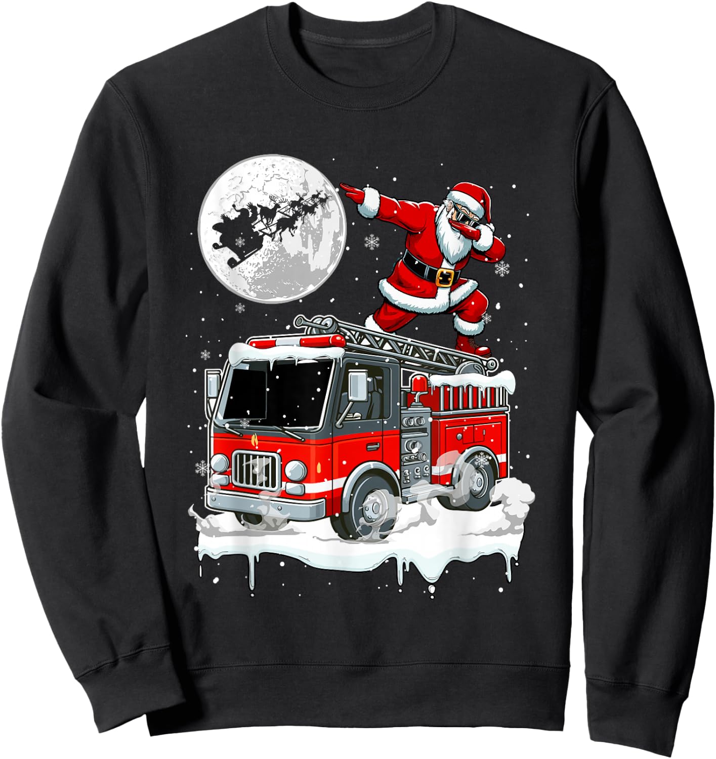 Santa Dabbing On Fire Truck Christmas Driver Lover Kids Sweatshirt - Sweatshirt | Black