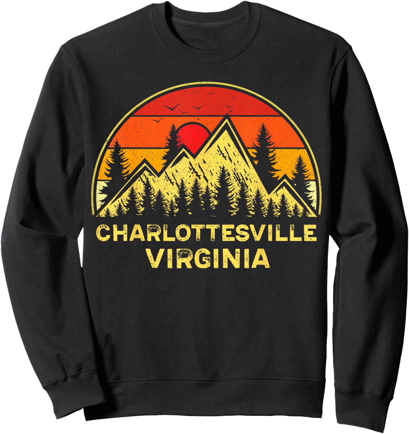 Charlottesville Virginia VA Mountains Hiking Souvenir Retro Sweatshirt - Sweatshirt | Black