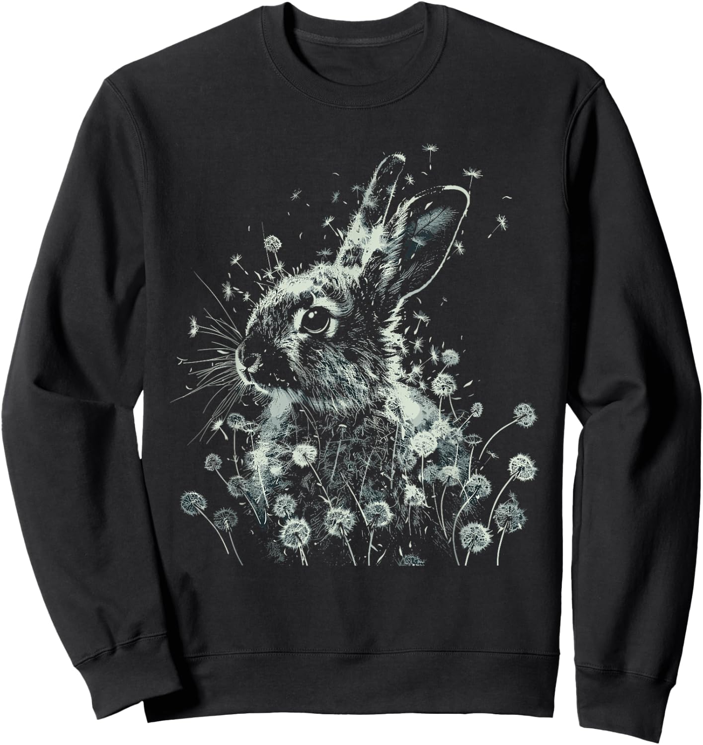 Rabbit Dandelion Wildlife Animal Bunny Nature Art Sweatshirt - Sweatshirt | Black