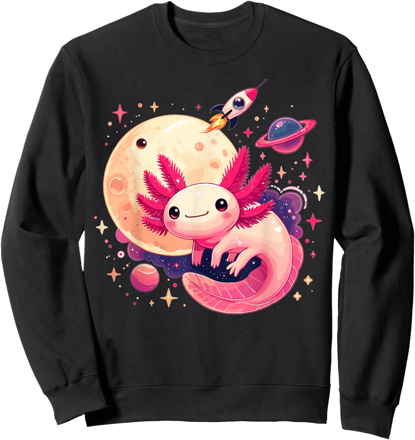 Cute Space Axolotl Kawaii Anime Pastel Goth Sweatshirt - Sweatshirt | Black