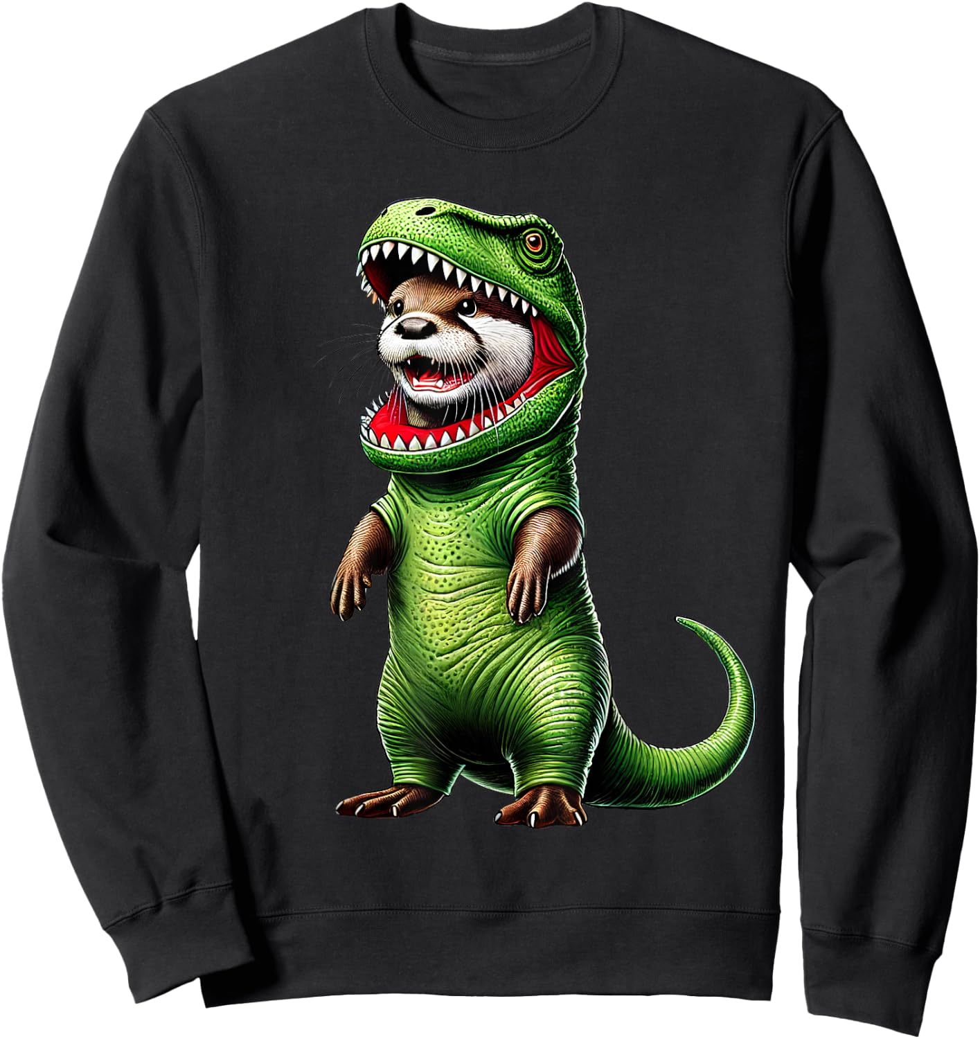 Funny Otter Wearing T-Rex Dinosaur Outfit Otter Lover Sweatshirt - Sweatshirt | Black