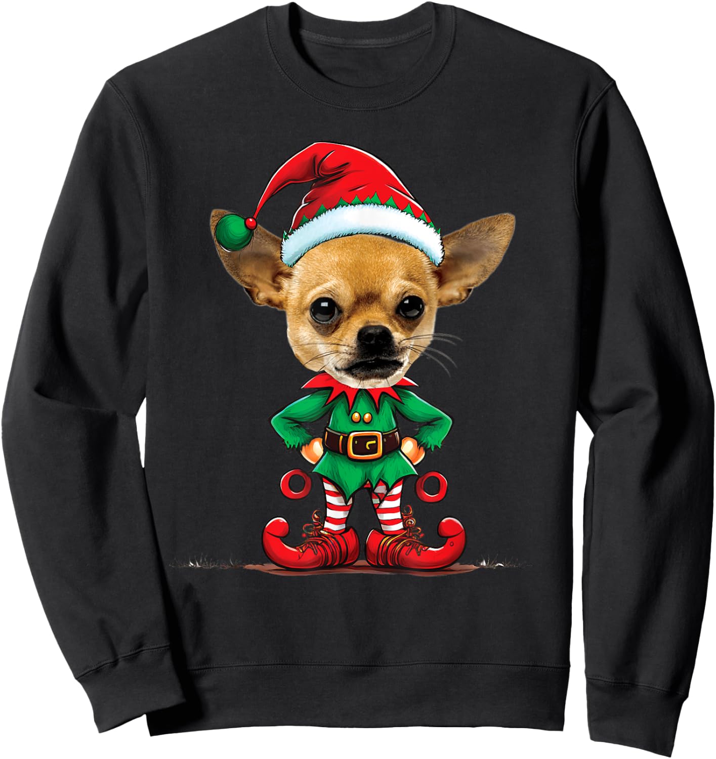 Funny Christmas Elf Chihuahua Dogs Lovers X-mas Dog Elf Sweatshirt - Sweatshirt | Black