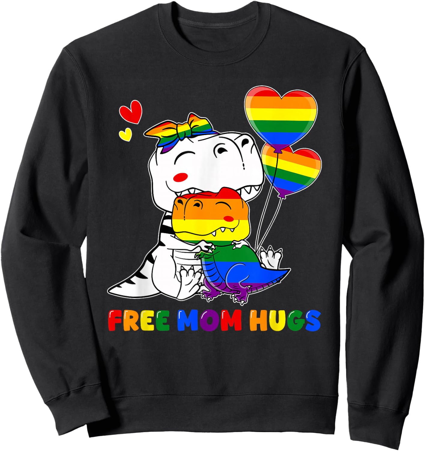 LGBT Free Mom Hugs Dinosaur Mamasaurus Rainbow LGBT Flag Sweatshirt - Sweatshirt | Black