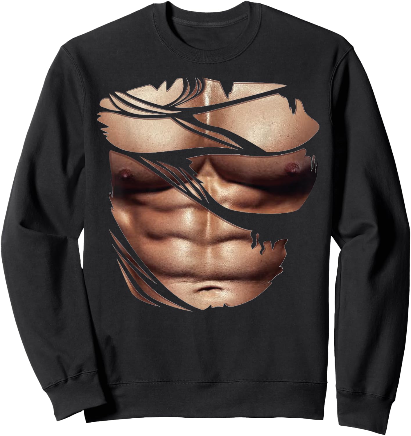 Fake Muscles Ripped Torn Chest Six Pack Abs Fitness Model Sweatshirt - Sweatshirt | Black