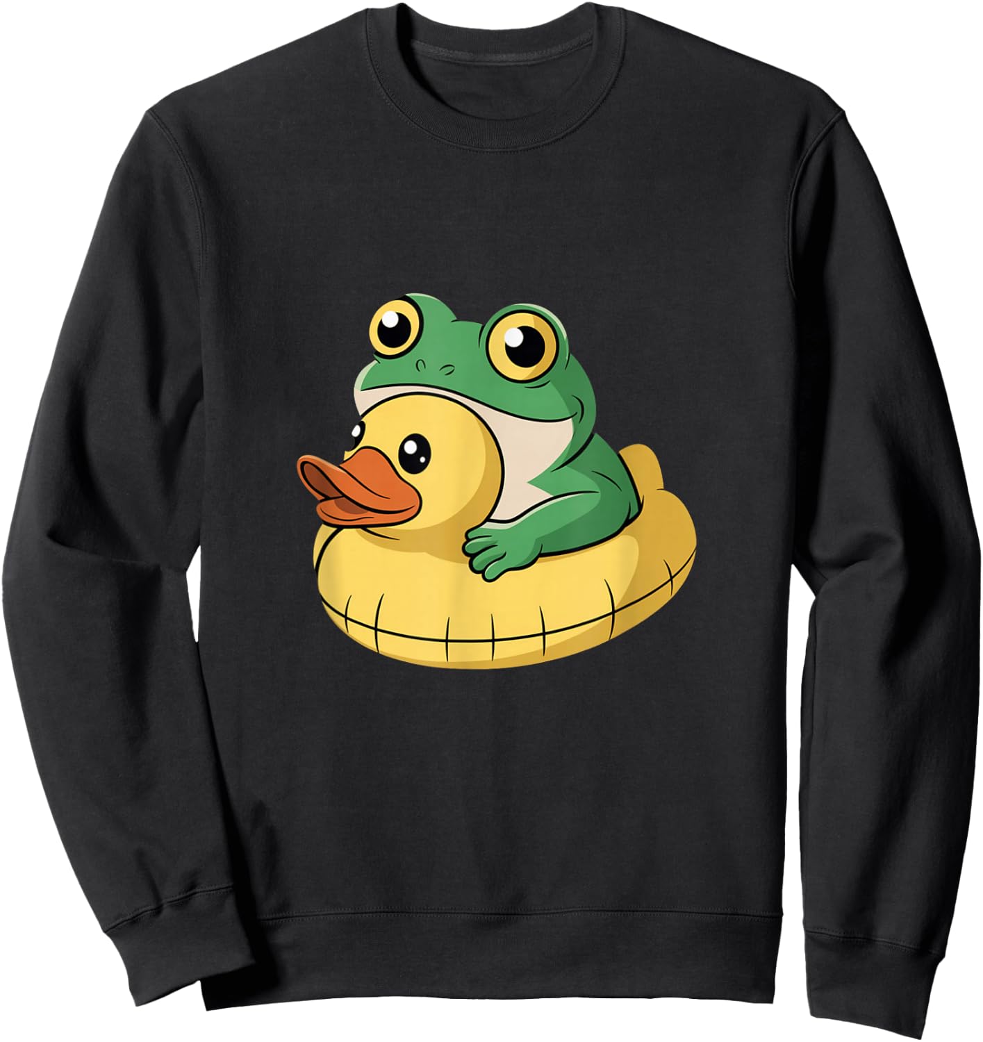 Frog with Duck Float Cute Vacation Beach Pool Humor Sweatshirt - Sweatshirt | Black
