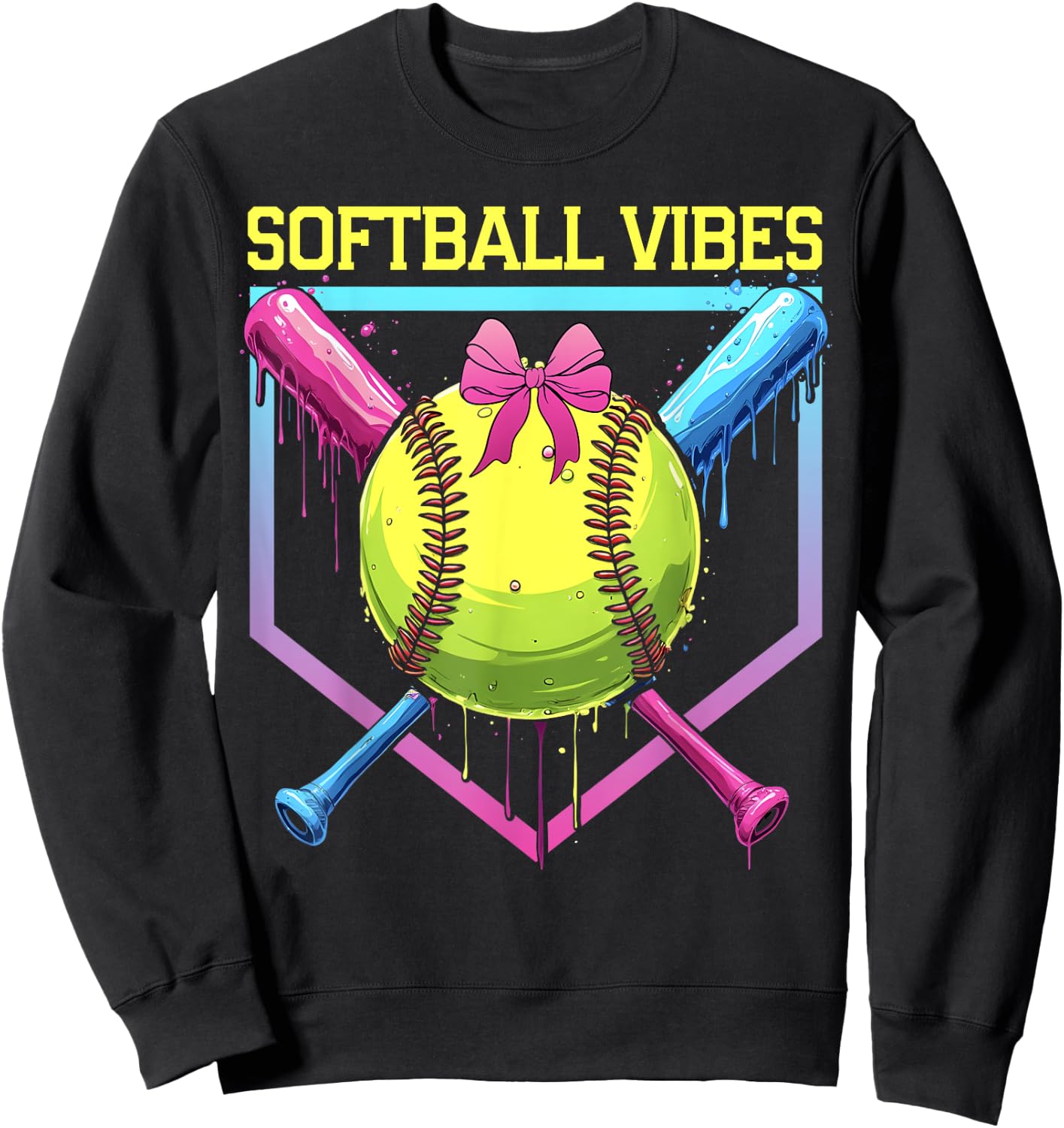 Softball Drip Softball Vibes Coquette Bow Softball Mama Sweatshirt - Sweatshirt | Black