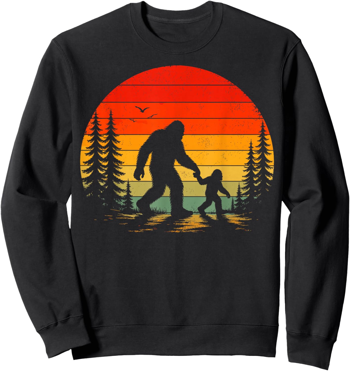 Vintage Bigfoot Dad Father and Son Matching Father's Day Sweatshirt - Sweatshirt | Black