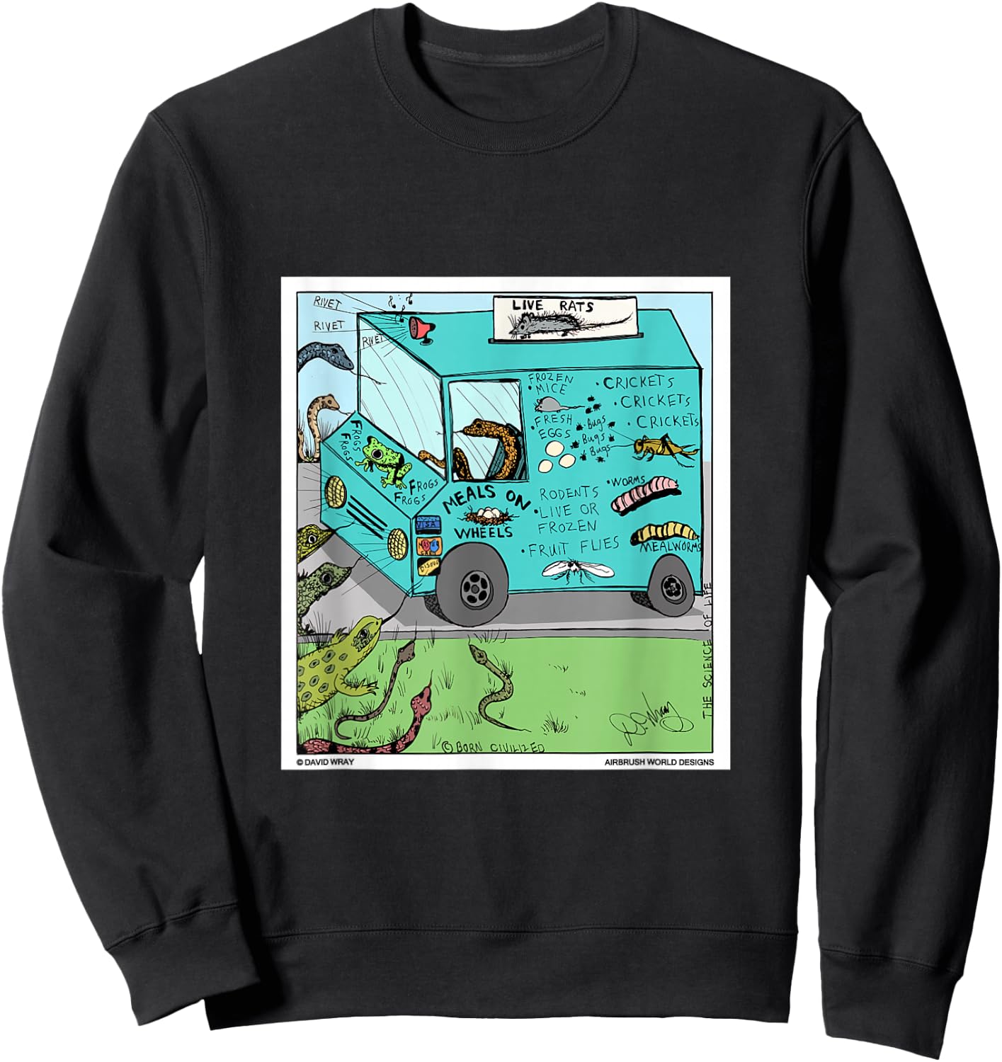 Snakes Lizards Reptile Snacks Food Truck Funny Novelty Gift Sweatshirt - Sweatshirt | Black