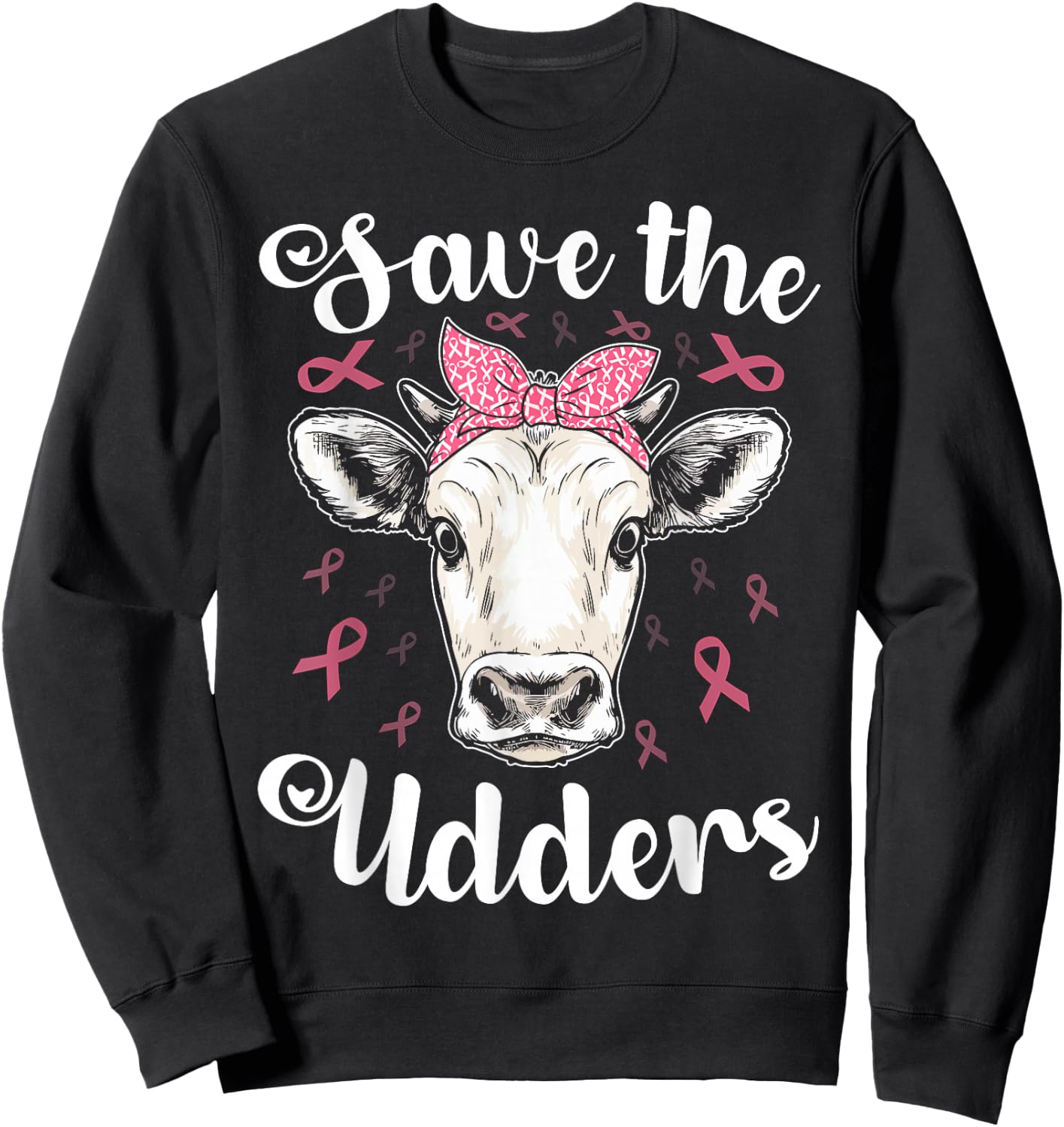 Save the udders cow support breast cancer awareness funny Sweatshirt - Sweatshirt | Black