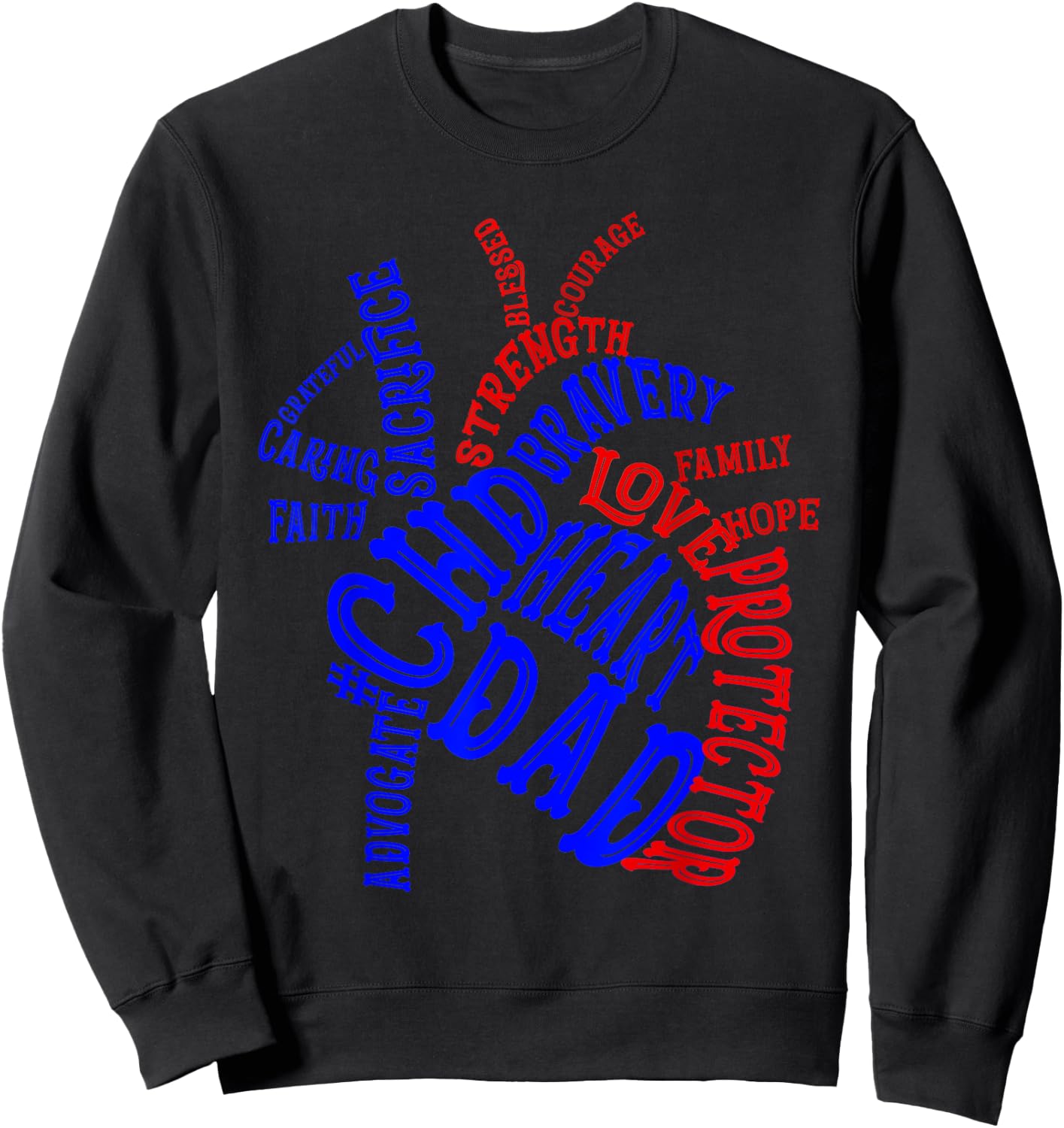Heart Dad CHD Congenital Heart Defect Awareness Month Ribbon Sweatshirt - Sweatshirt | Black