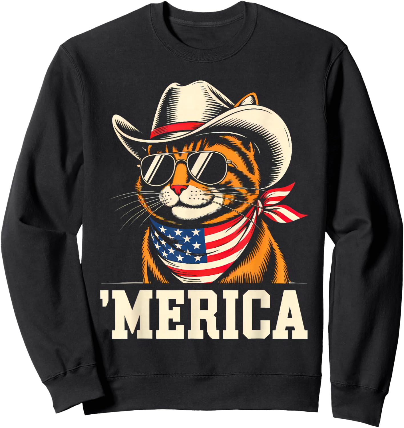 USA 'Merica Cat 4th of July Men Women Kids Funny Patriotic Sweatshirt - Sweatshirt | Black
