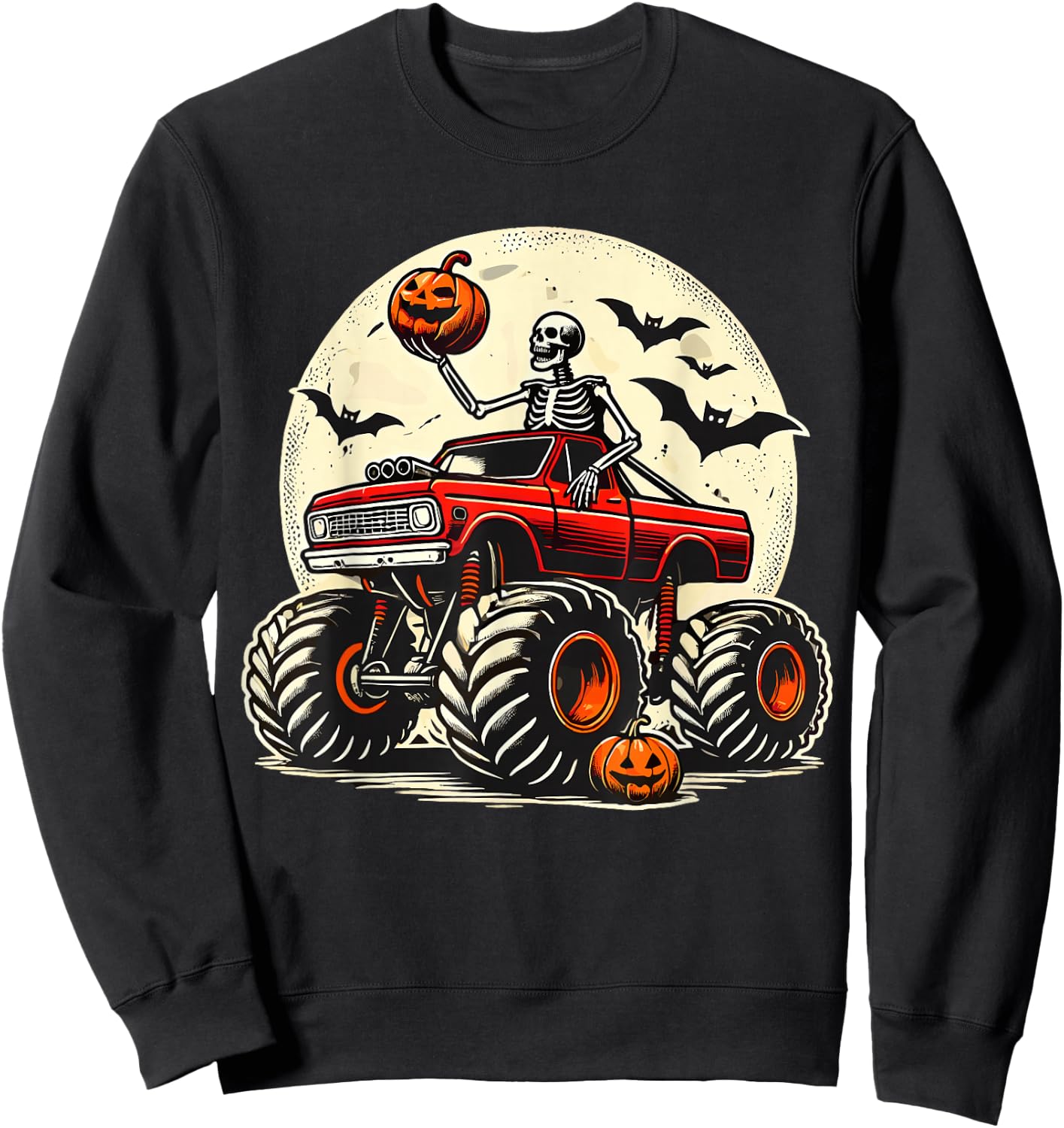 Monster Truck Skeleton Halloween Sweatshirt - Sweatshirt | Black