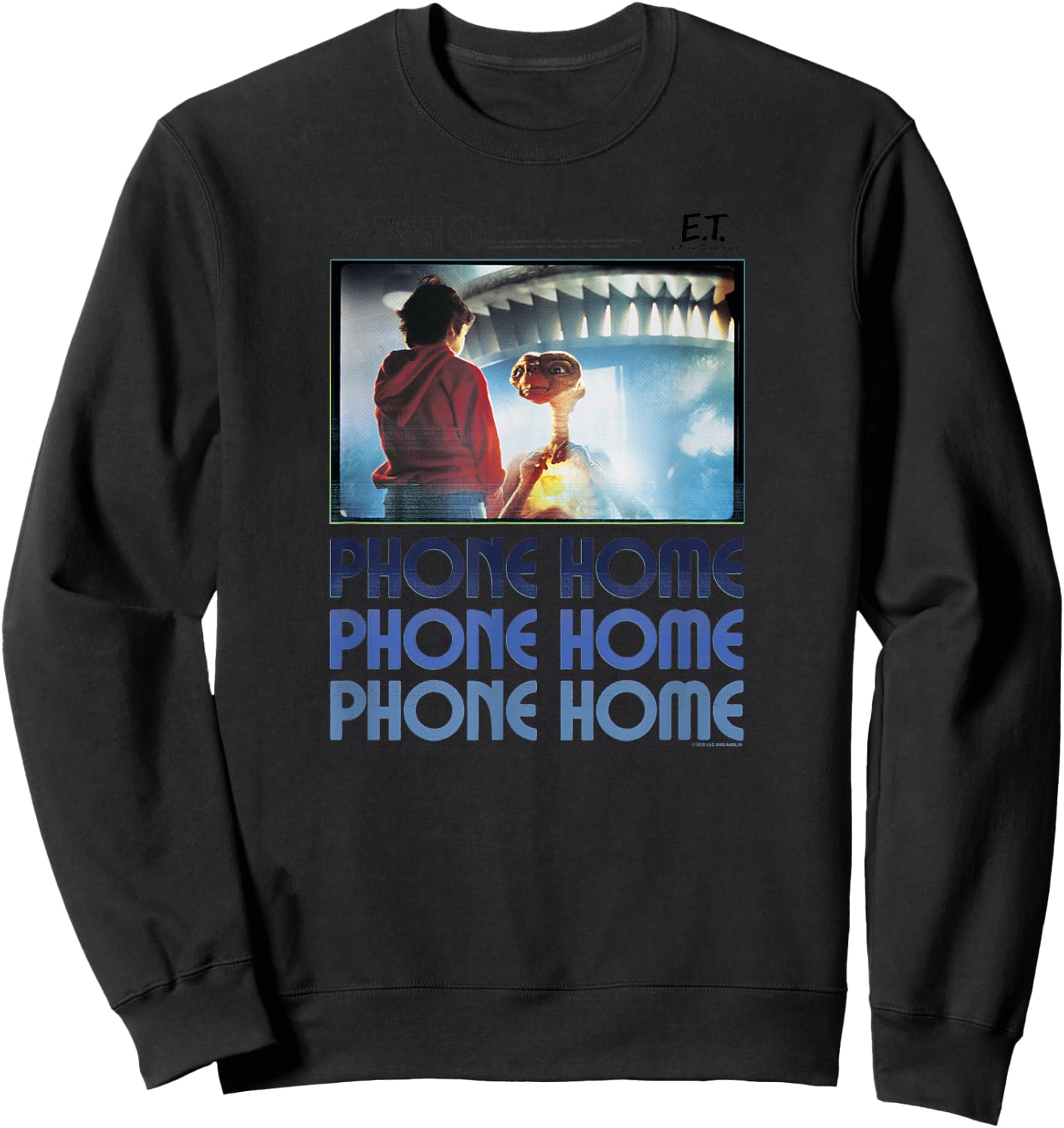 E.T. And Elliott Phone Home Spaceship Poster Sweatshirt - Sweatshirt | Black